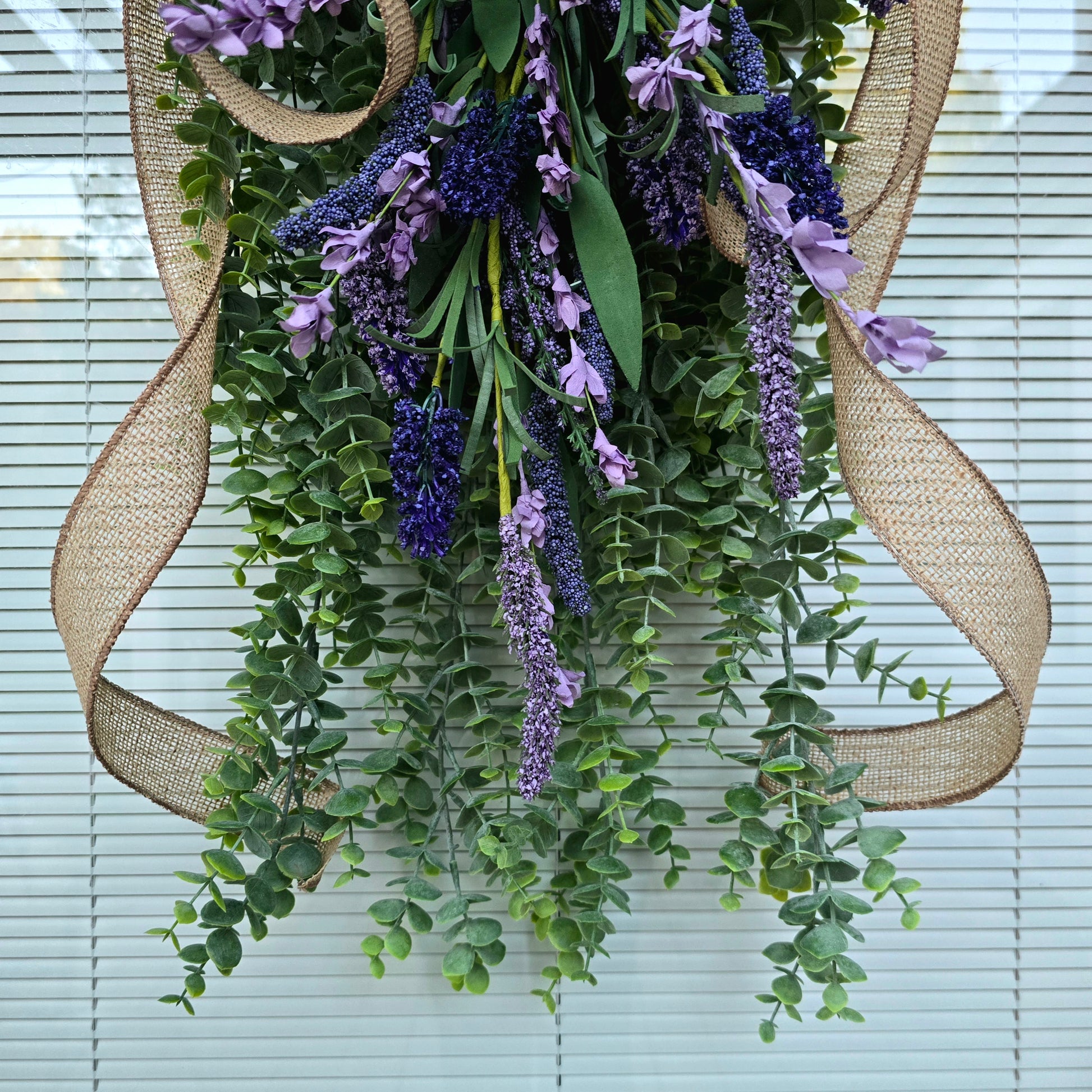 Handcrafted Rustic Eucalyptus Hydrangea Lavender Teardrop Wreath Swag