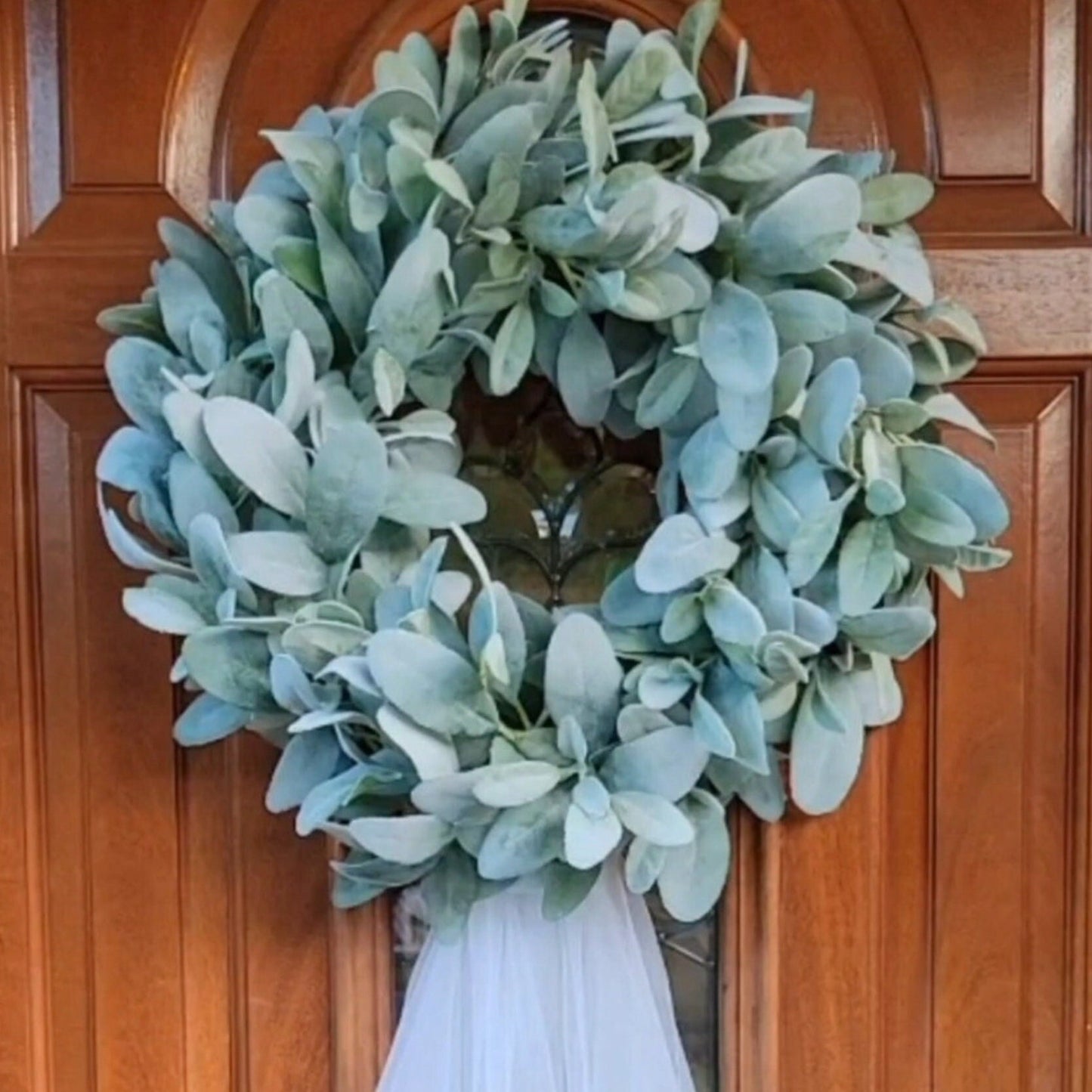 Wedding Day Front Door Wreath, Bridal Shower Decoration, Lambs Ear Year Round Greenery Door Decor, Gift Idea For Bride To Be