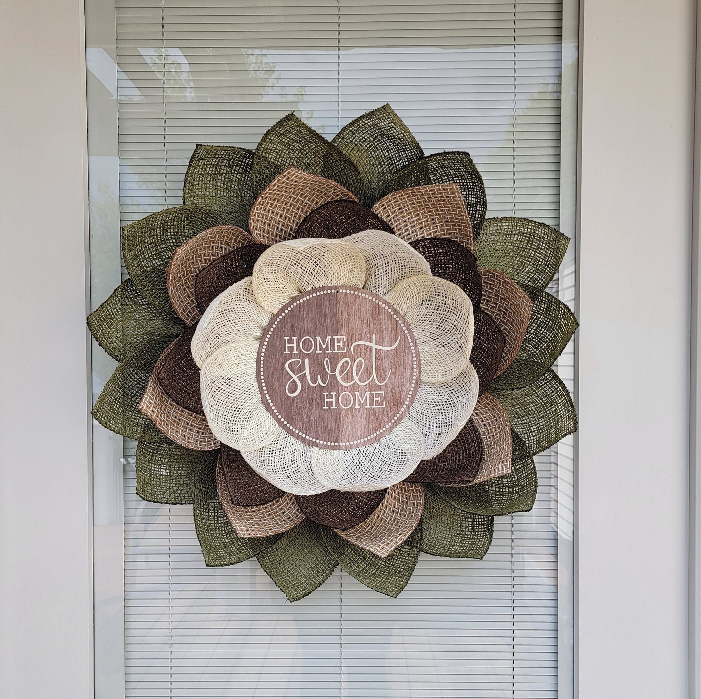 Outdoor Home Sweet Home Burlap Flower Wreath For Spring Summer Fall Winter Front Door Porch Seasonal Decor Year Round Decorations Gift Idea