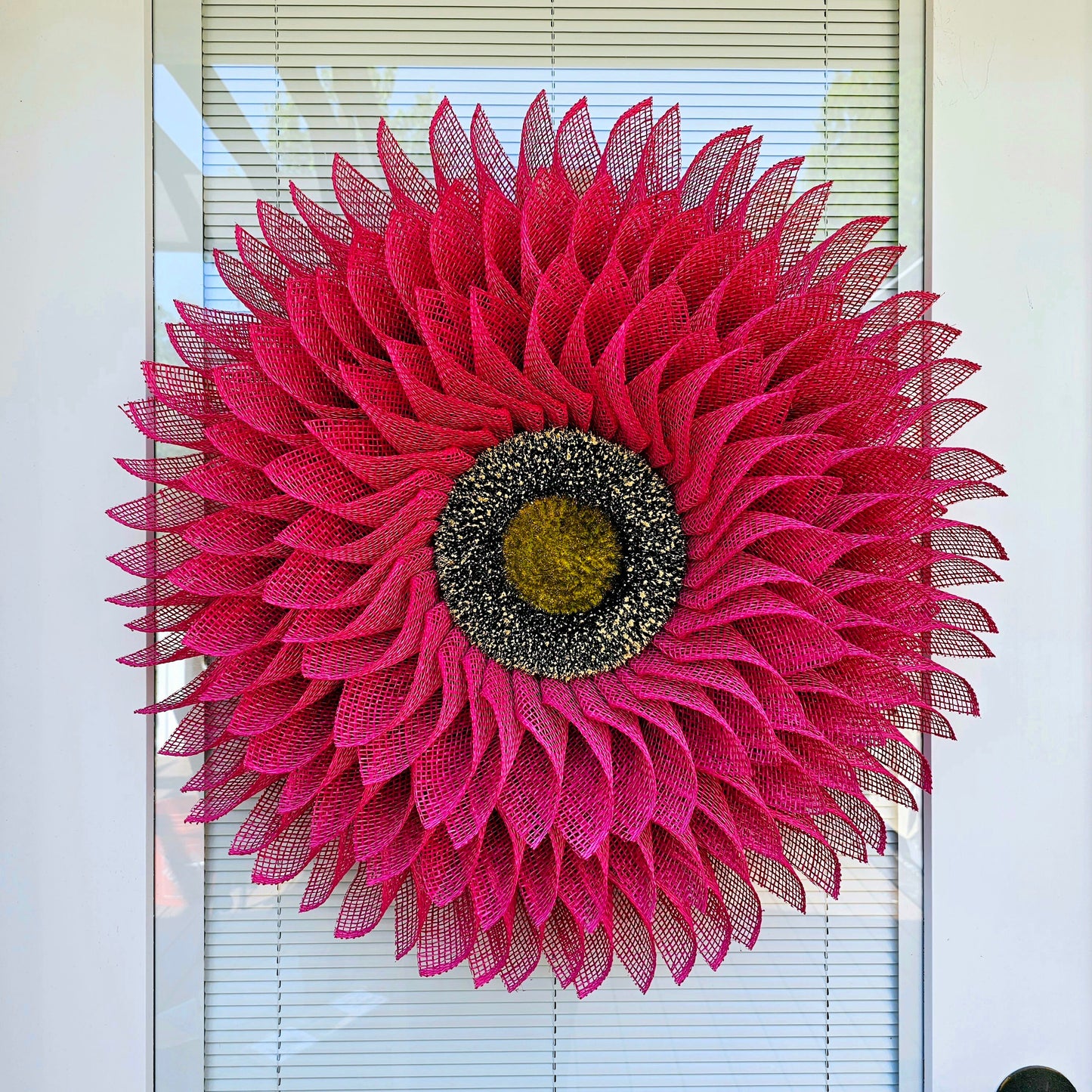 Pink Sunflower Wreath For Front Door, Double Door Decor, Spring Summer Wreaths, Fall Decor, Large Burlap Flower, Home Decoration, Gift Idea