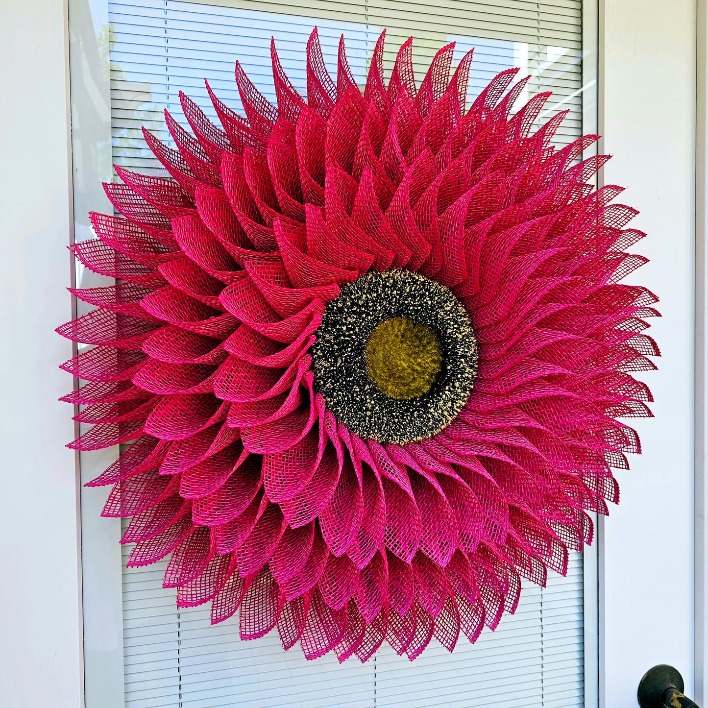 Pink Sunflower Wreath For Front Door, Double Door Decor, Spring Summer Wreaths, Fall Decor, Large Burlap Flower, Home Decoration, Gift Idea