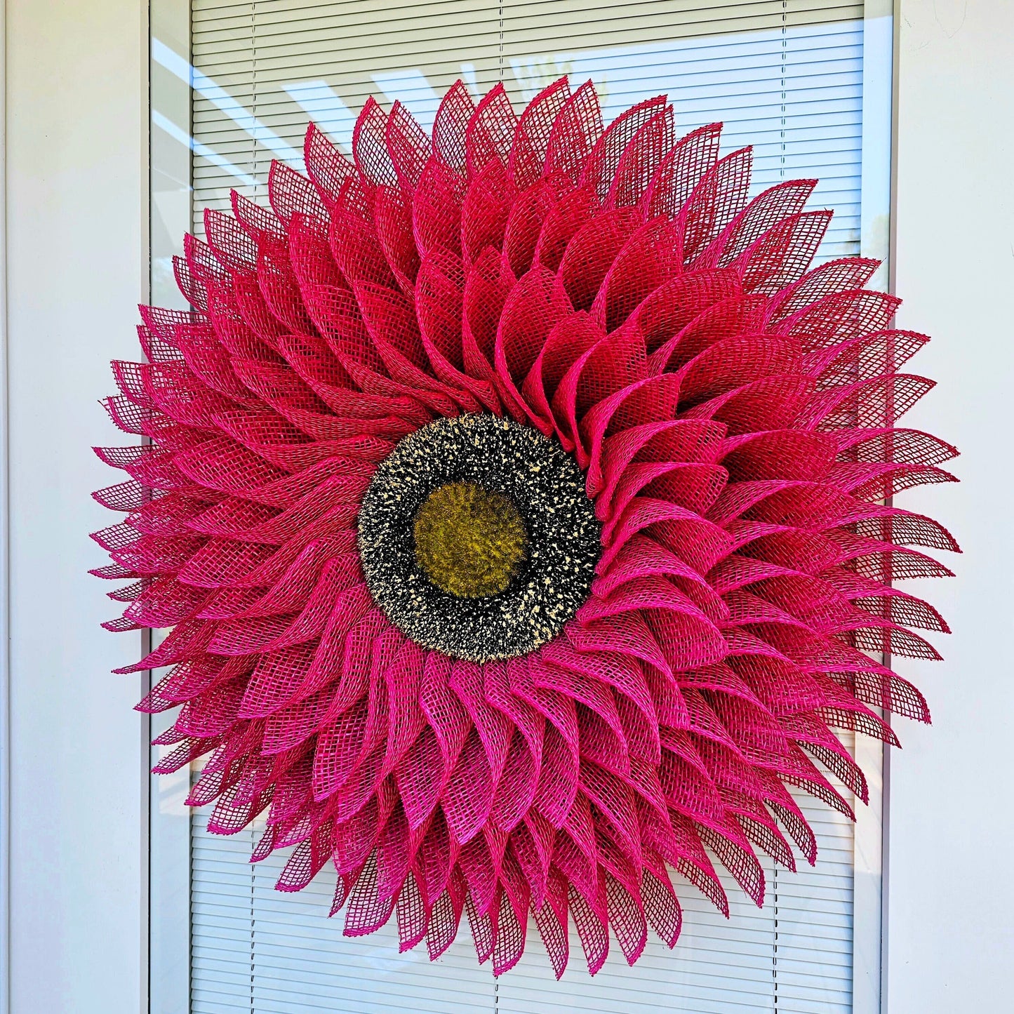 Pink Sunflower Wreath For Front Door, Double Door Decor, Spring Summer Wreaths, Fall Decor, Large Burlap Flower, Home Decoration, Gift Idea