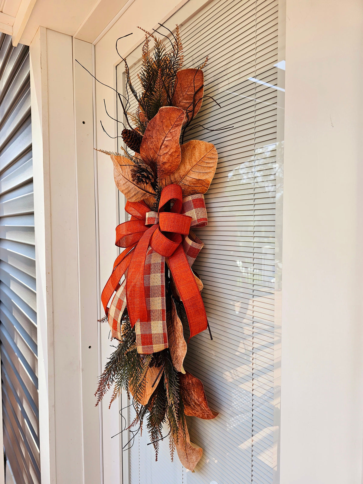 Large Fall Magnolia Leaf Wreath Swag For Front Door Outdoor Double Door Wreaths Long Autumn Decor Outside Porch Decoration