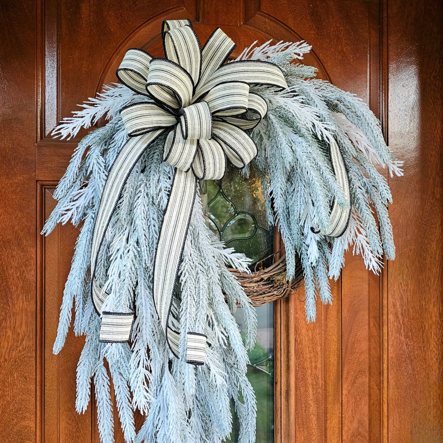 Winter Wreath For Front Door, Christmas Decor, Double Door Wreaths, Holiday Xmas Porch Decor, Seasonal Mantle Decoration, Flocked Home Swag