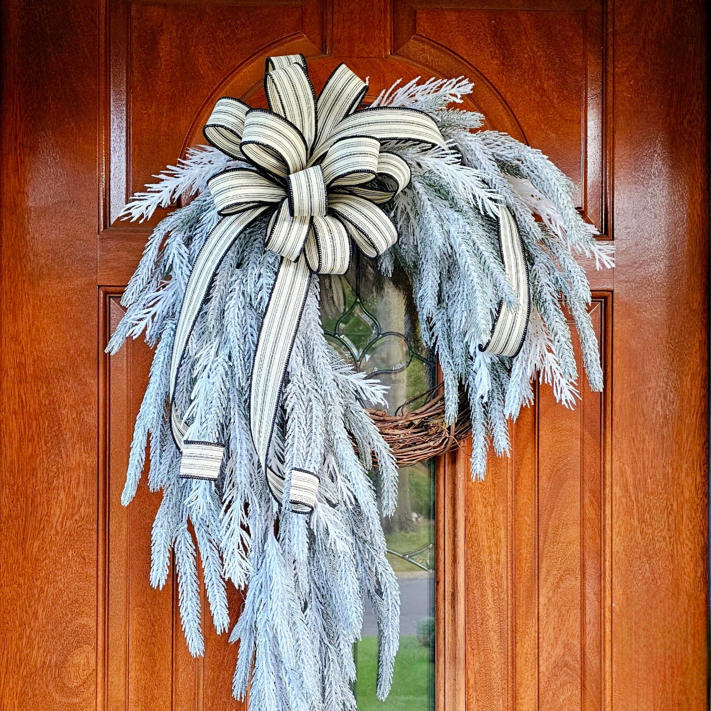 Winter Wreath For Front Door, Christmas Decor, Double Door Wreaths, Holiday Xmas Porch Decor, Seasonal Mantle Decoration, Flocked Home Swag