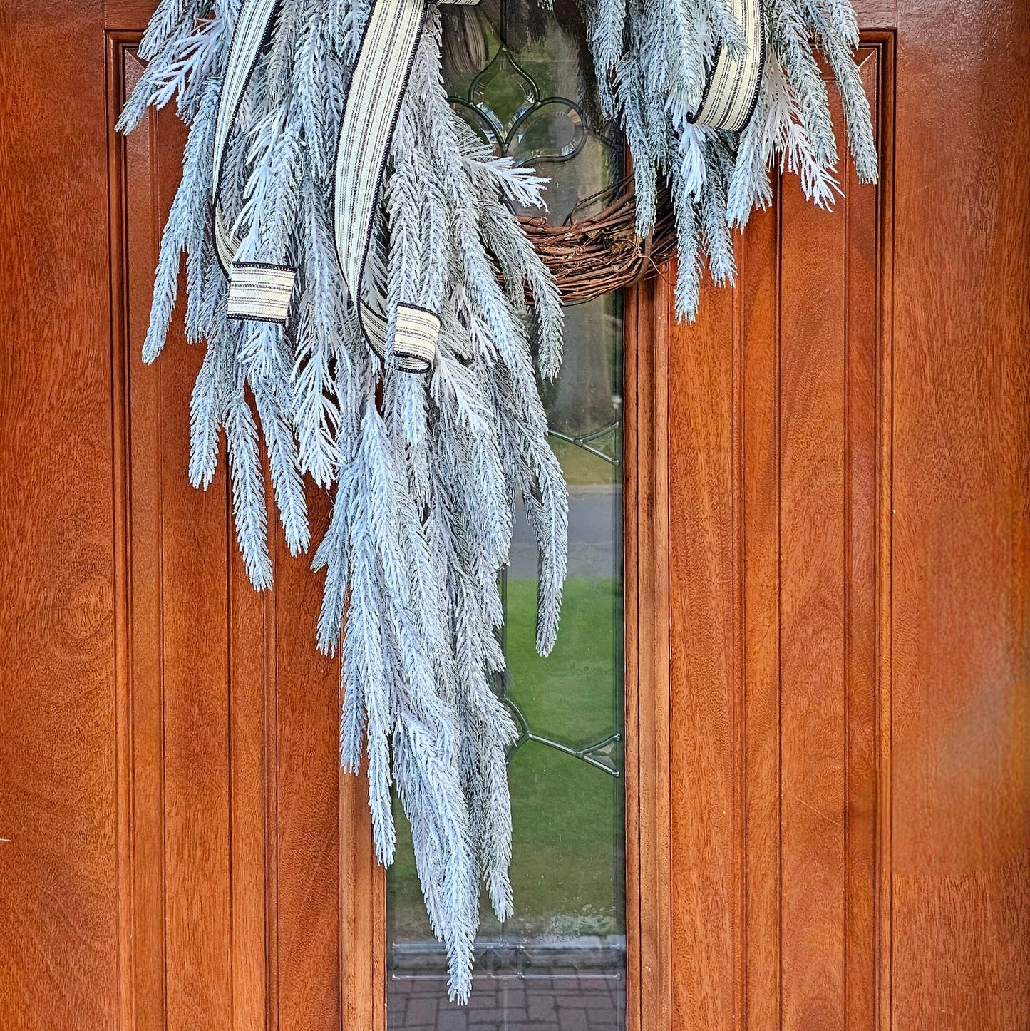 Winter Wreath For Front Door, Christmas Decor, Double Door Wreaths, Holiday Xmas Porch Decor, Seasonal Mantle Decoration, Flocked Home Swag
