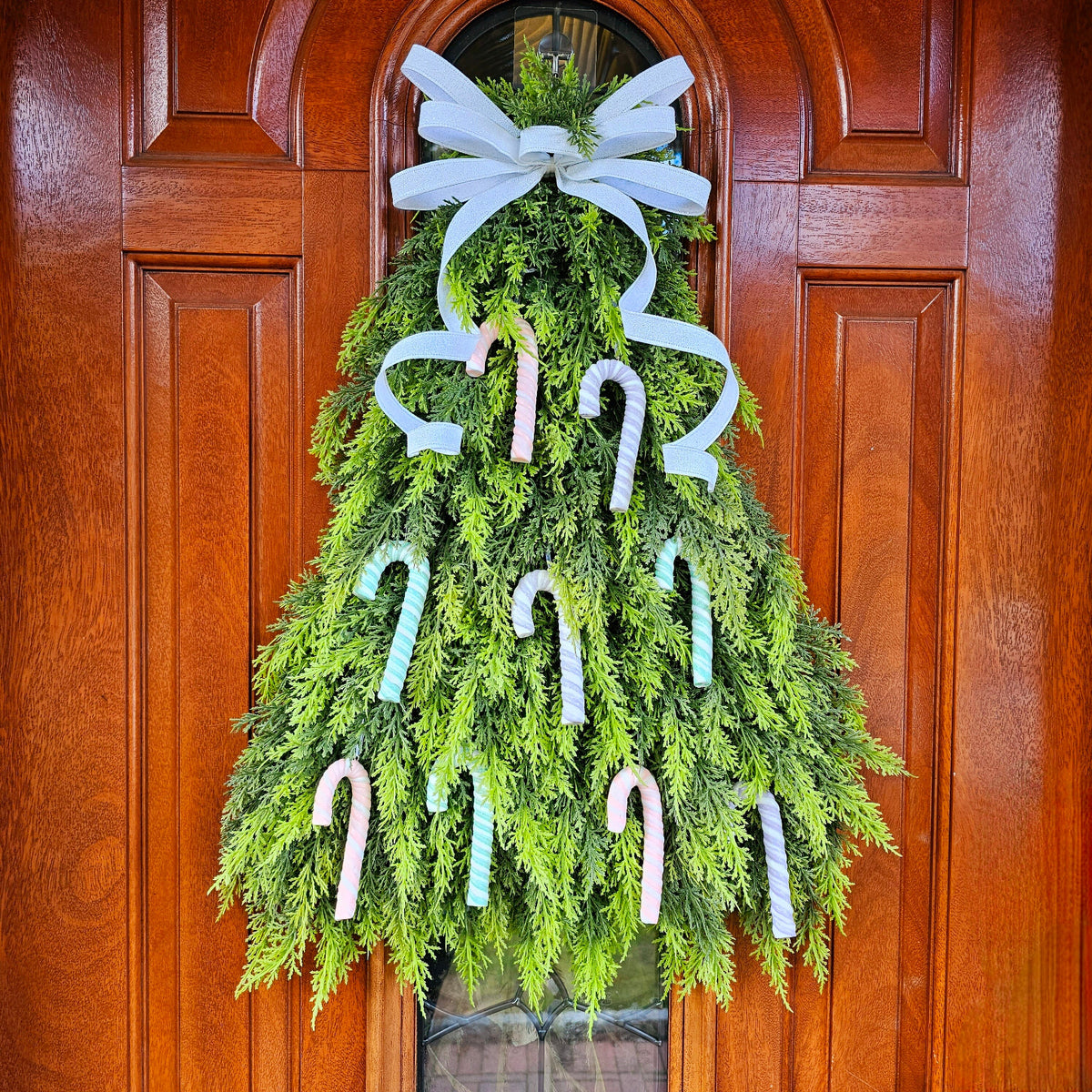 Outdoor Christmas Wreath For Front Door, Double Doors & Porch Decor, Large Outside Xmas Holiday Evergreen Winter Real Touch Cedar Tree Swag