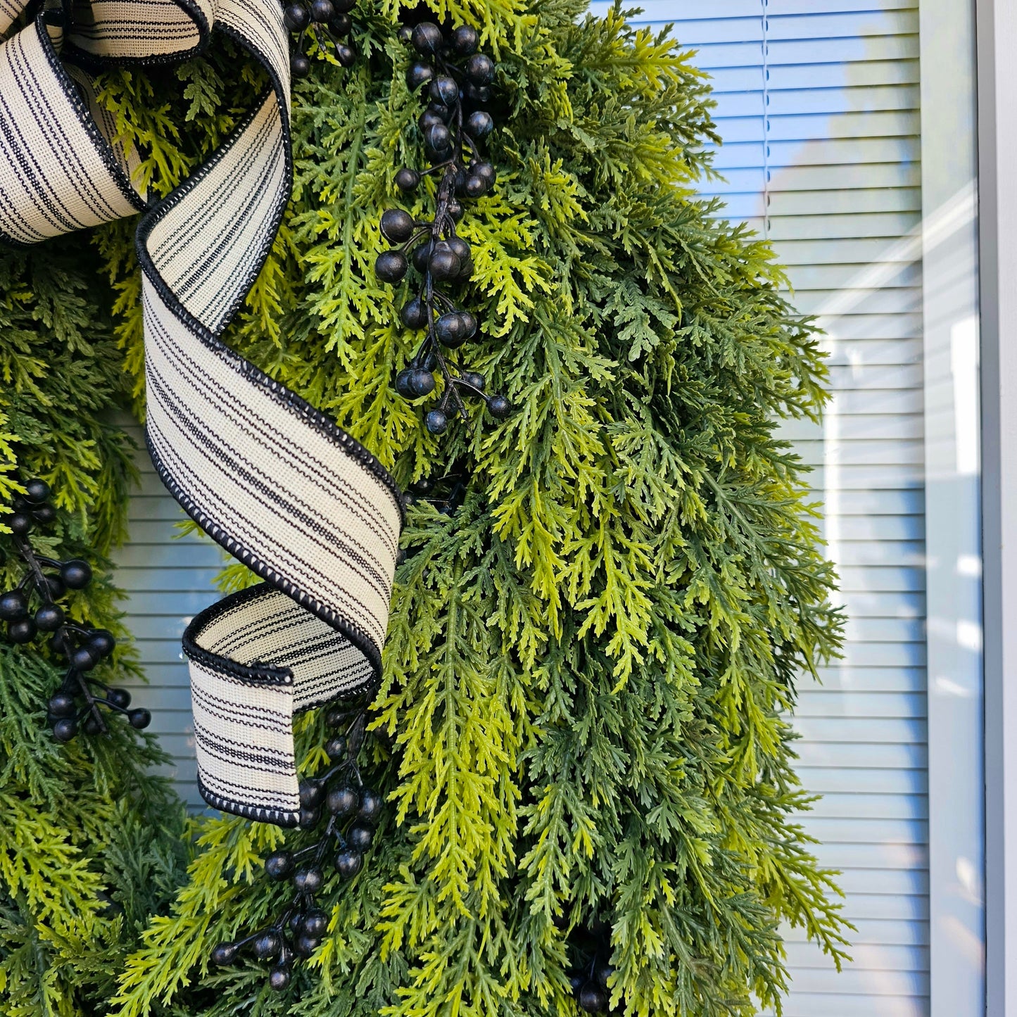 Winter Wreath For Front Door Double Doors Wreaths Indoor Outdoor Seasonal Decor Oval Cedar Greenery With Berry & Bow Home Gift