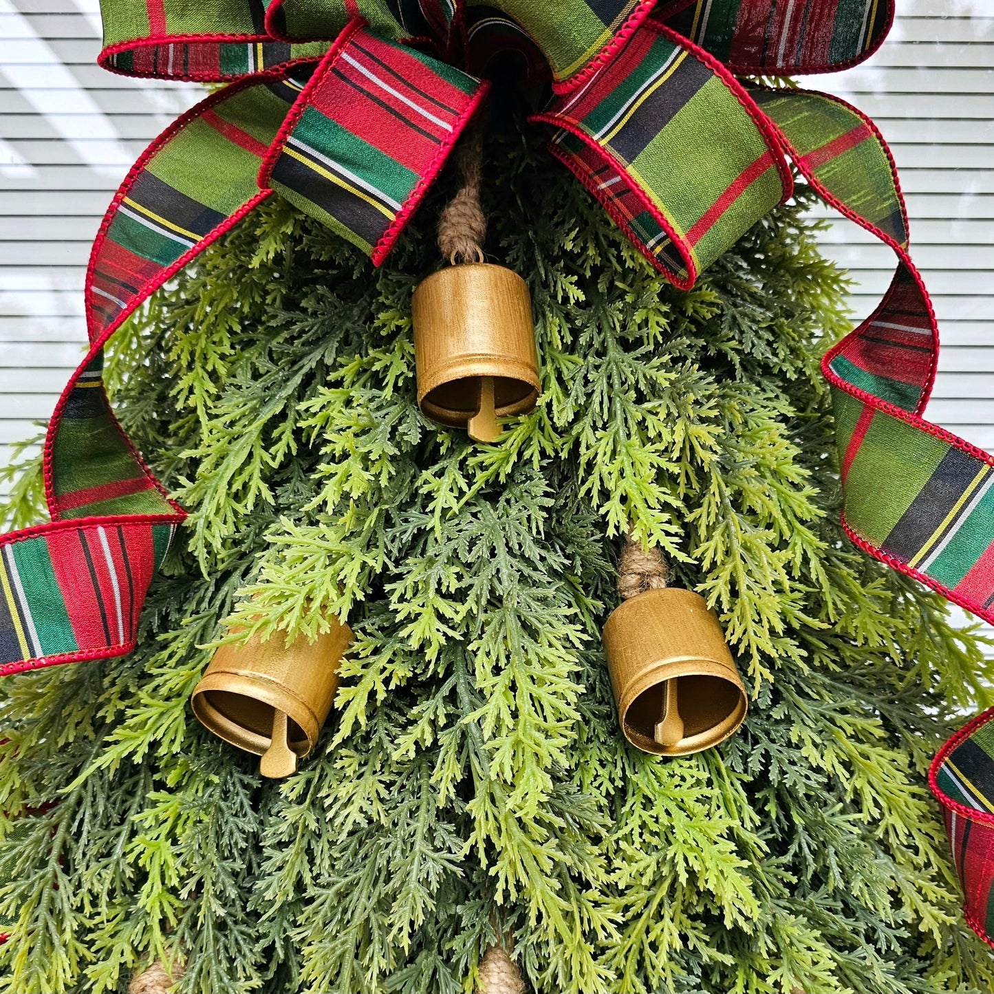 Christmas Wreath For Front Door, Double Doors, Outdoor Porch Decor, Indoor Xmas Tree Wall Swag N Bells, Unique Holiday Home Decoration, Gift