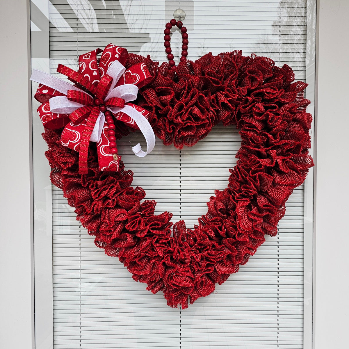 22" Valentines Day Wreath For Front Door Double Doors Wreaths Indoor Outdoor Vday Red Burlap Heart Shaped Decor Home Gift