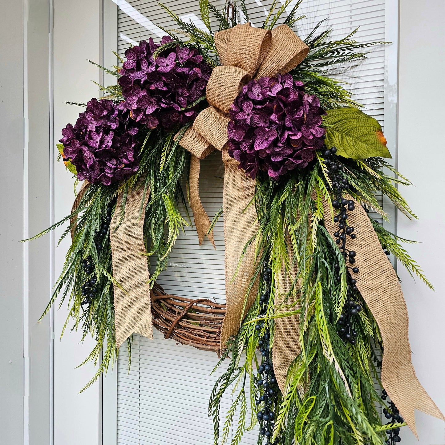 Spring Wreath For Front Door Double Door Indoor Outdoor Purple Hydrangea Floral Greenery Wreaths Year Round Seasonal Decoration Home Gift