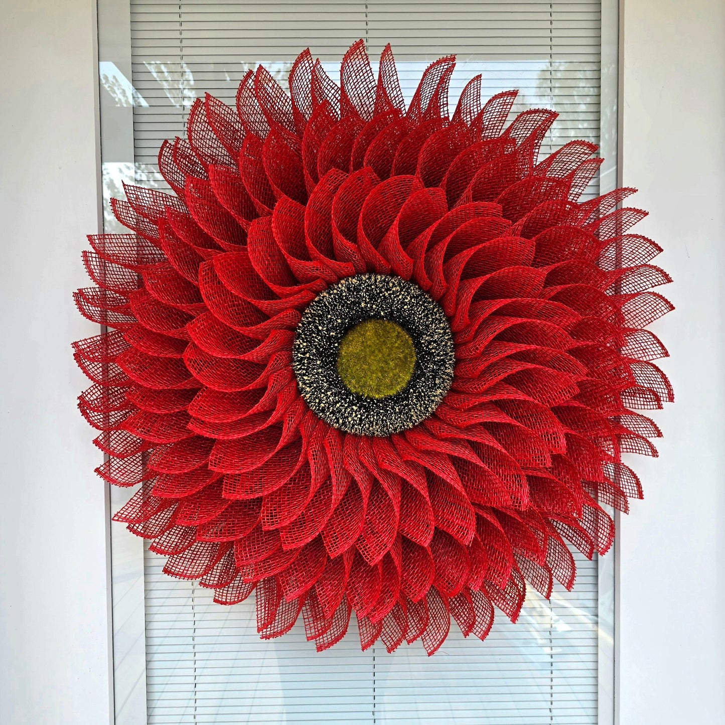 Sunflower Wreath For Front Door, Double Door Wreaths, Outdoor Spring Summer Fall Decor, Red Burlap Sun Flower, Autumn Decoration, Home Gift