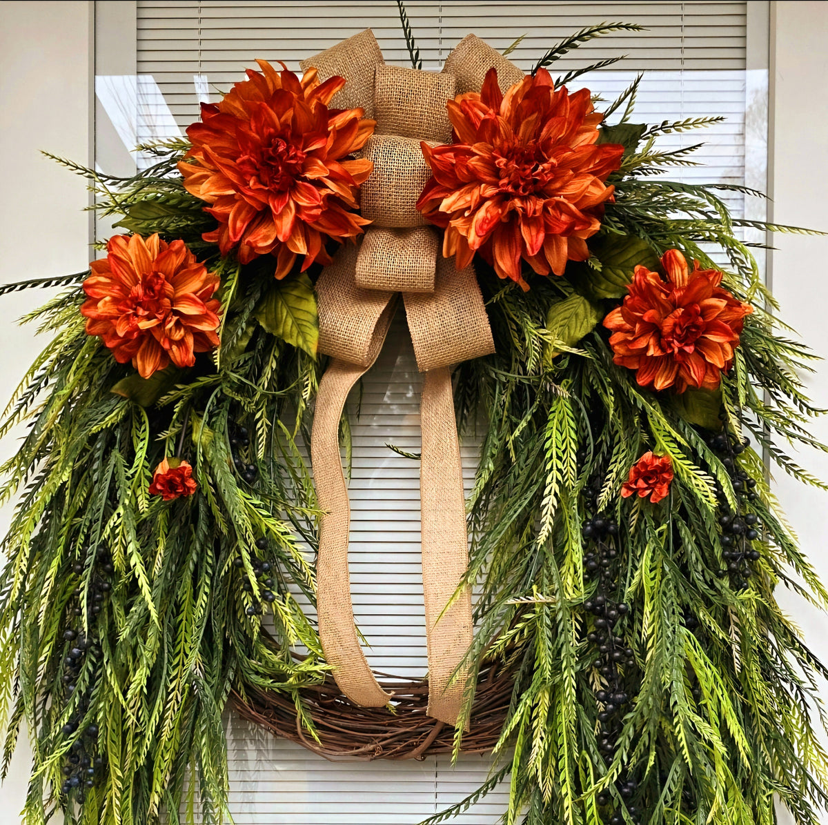 Large Fall Wreath For Front Door Outdoor Orange Floral Grapevine Autumn Decor Double Door Wreaths XL Outside Porch Thanksgiving Decoration