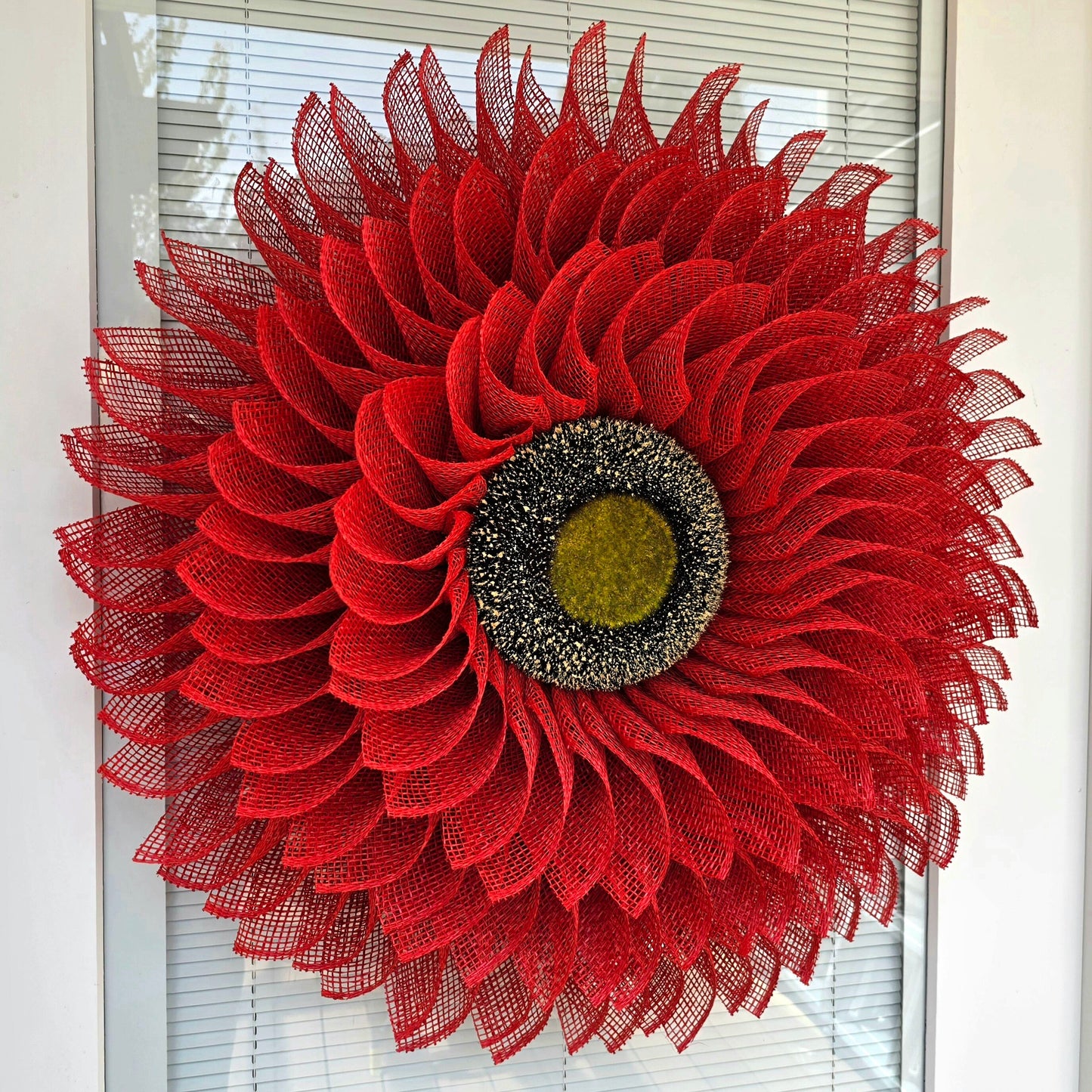 Sunflower Wreath For Front Door, Double Door Wreaths, Outdoor Spring Summer Fall Decor, Red Burlap Sun Flower, Autumn Decoration, Home Gift