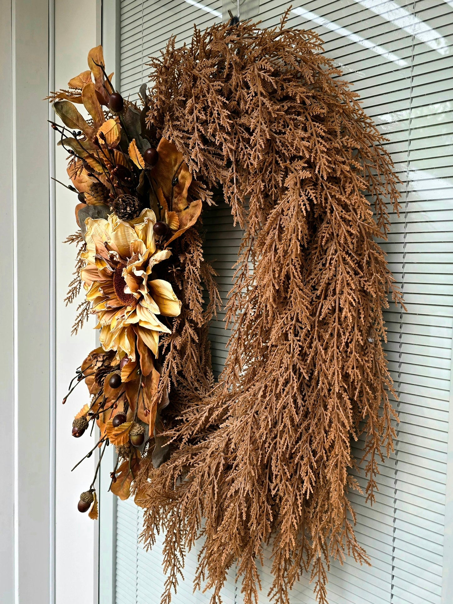 Fall Wreath For Front Door, Double Door Wreaths, Outdoor Porch Decor, Autumn, Thanksgiving, Neutral Sunflower Decoration, Home Gift