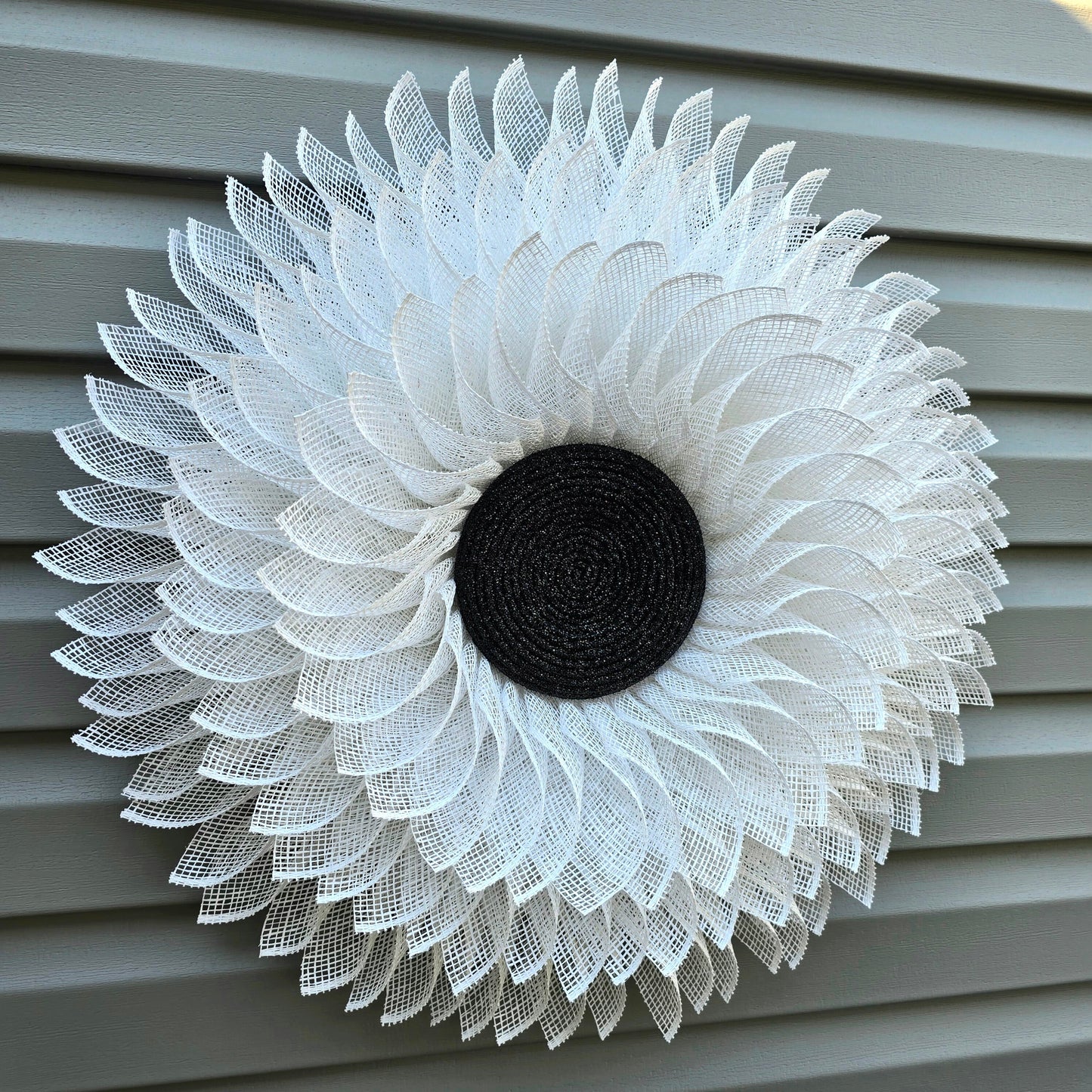 White Burlap Flower Wreath For Front Door, Double Door, Outdoor Spring Summer Fall Porch Decor, Sunflower Wall Decoration, Daisy Home Gift
