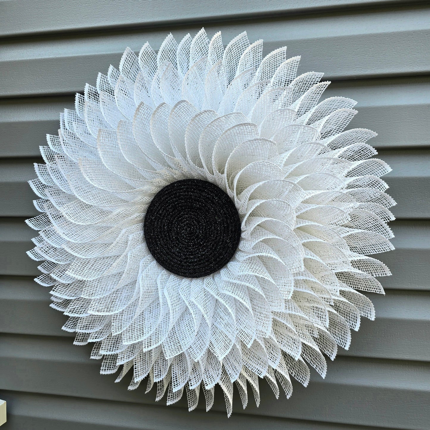 White Burlap Flower Wreath For Front Door, Double Door, Outdoor Spring Summer Fall Porch Decor, Sunflower Wall Decoration, Daisy Home Gift