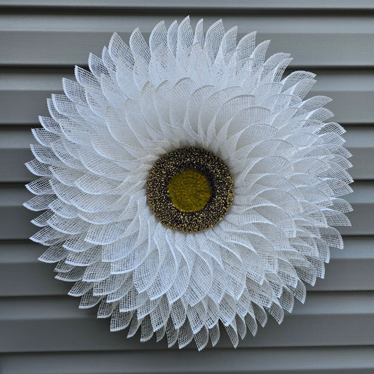 White Flower Wreath For Front Door, Double Door, Outdoor Spring Summer Fall Porch Decor, Daisy Wall Flower Decoration, Sunflower Home Gift