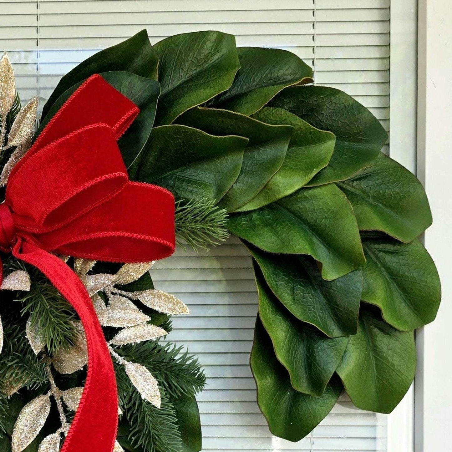 Candy Cane Wreath, Christmas Wreaths For Front Door, Holiday Double Door Decor, Candycane Shaped With Magnolia Leaves, Home Gifts