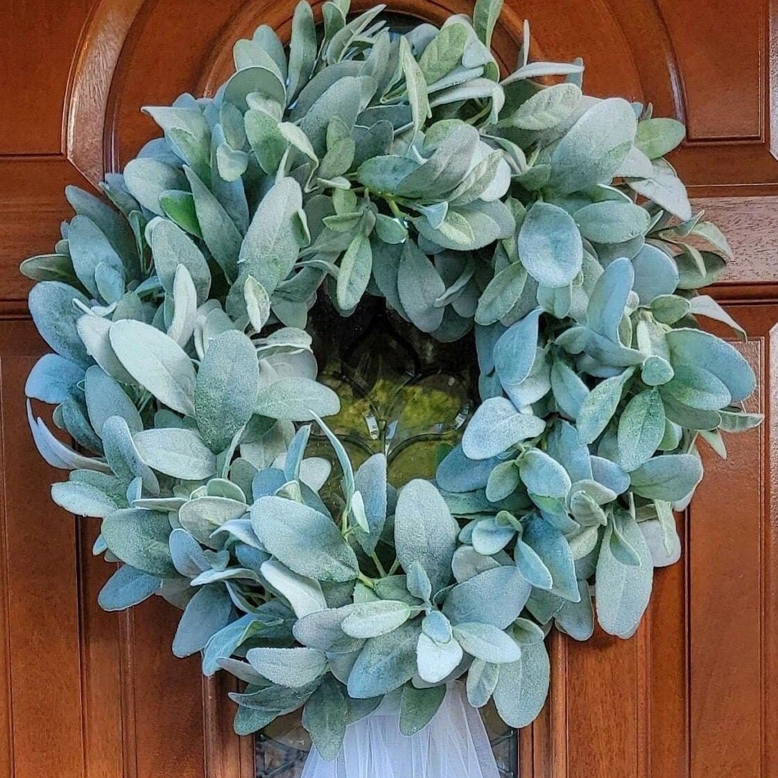 Wedding Day Front Door Wreath, Bridal Shower Decoration, Lambs Ear Year Round Greenery Door Decor, Gift Idea For Bride To Be