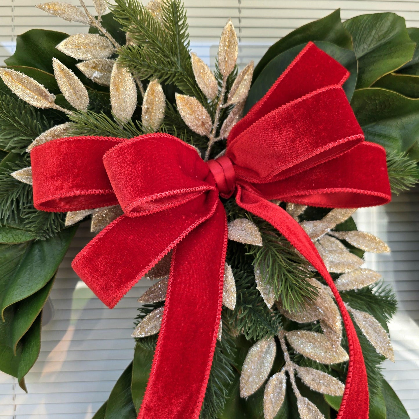 Candy Cane Wreath, Christmas Wreaths For Front Door, Holiday Double Door Decor, Candycane Shaped With Magnolia Leaves, Home Gifts