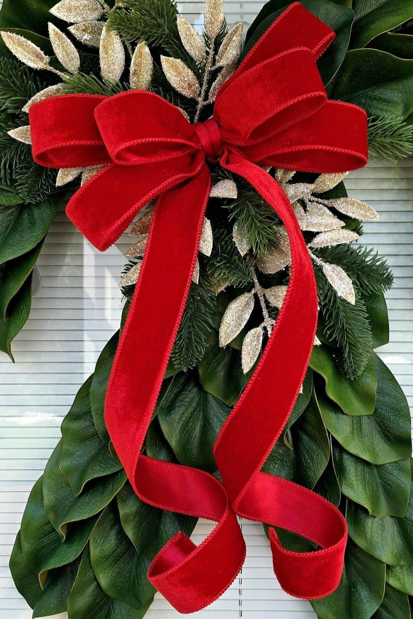 Candy Cane Wreath, Christmas Wreaths For Front Door, Holiday Double Door Decor, Candycane Shaped With Magnolia Leaves, Home Gifts