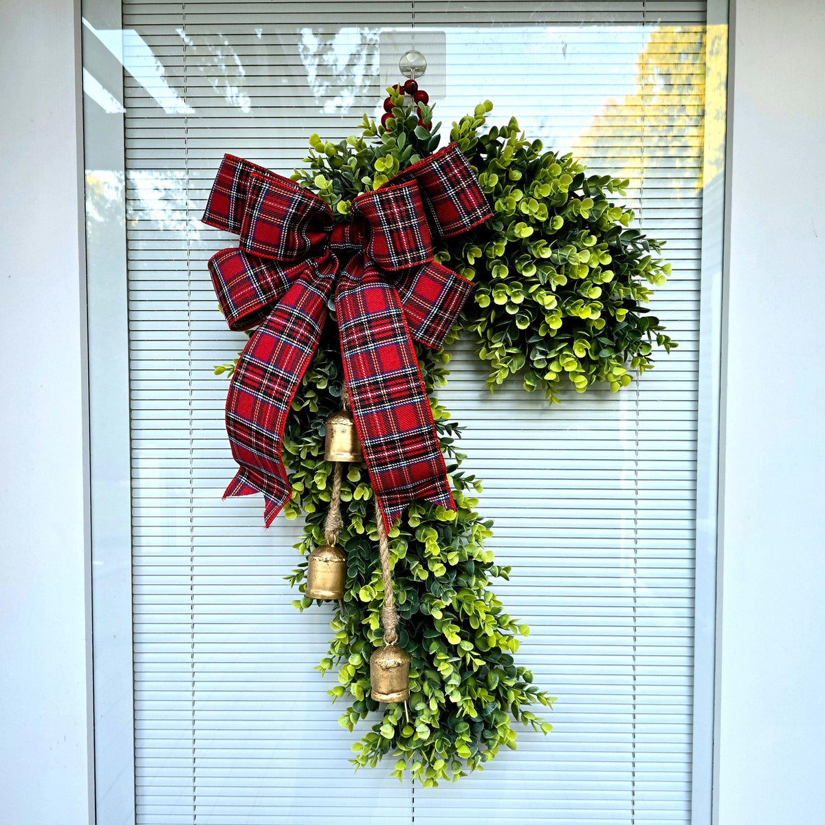 Candy Cane Wreath Swag, Christmas Wreaths For Front Door, Holiday Candycane Swag With Bells, Festive Xmas Home Gifts