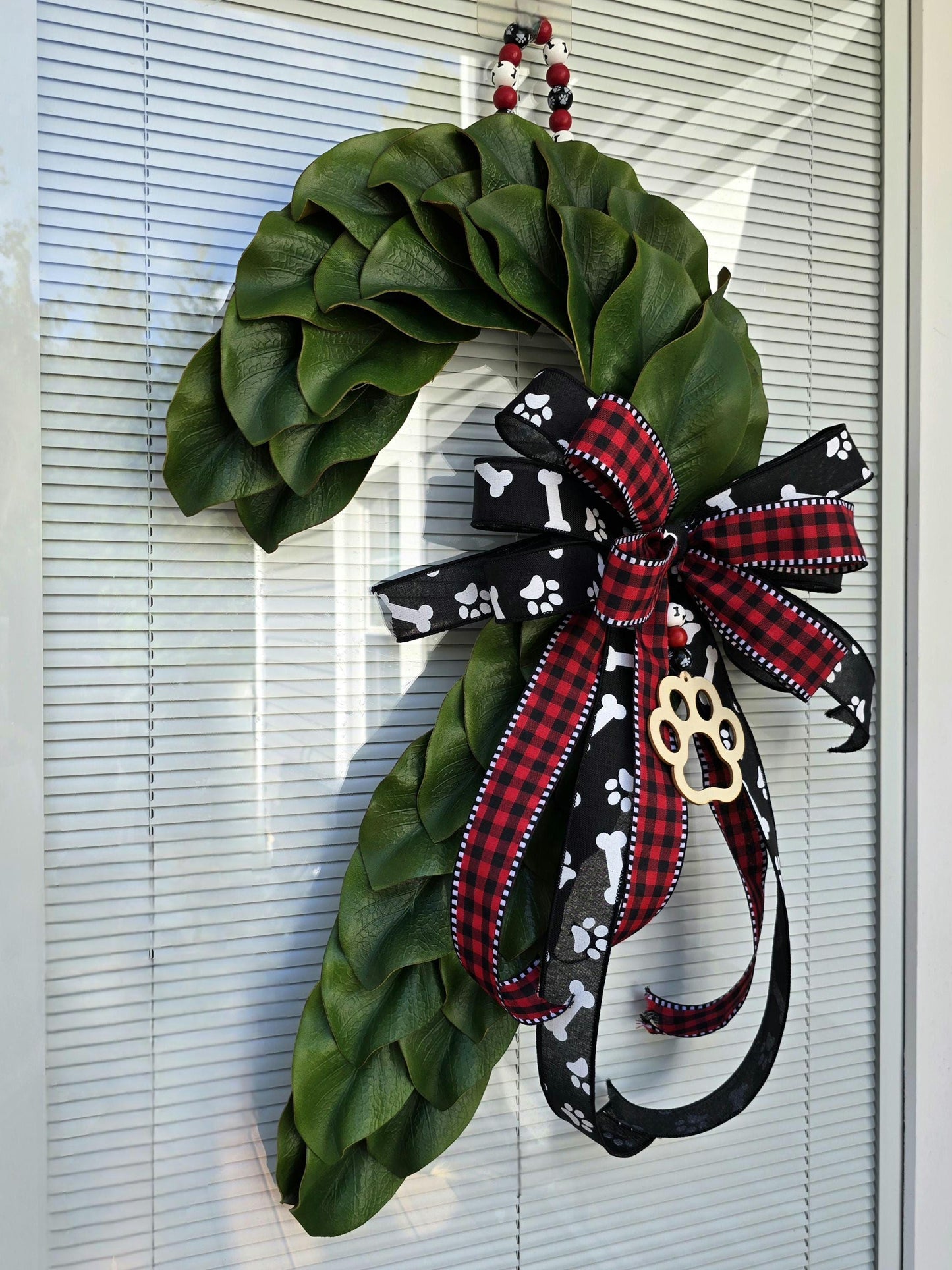 Dog Lover Christmas Candy Cane Wreath for Front Door, Unique Double Door Xmas Decor, Holiday Paw Print Wall Decoration, Pet Home Gift