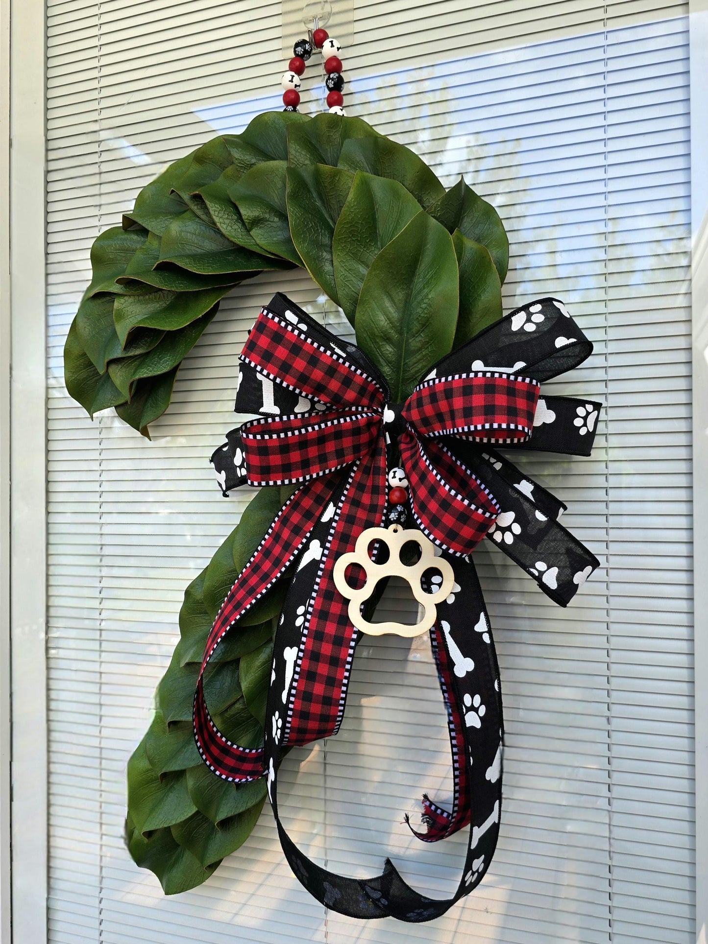 Dog Lover Christmas Candy Cane Wreath for Front Door, Unique Double Door Xmas Decor, Holiday Paw Print Wall Decoration, Pet Home Gift