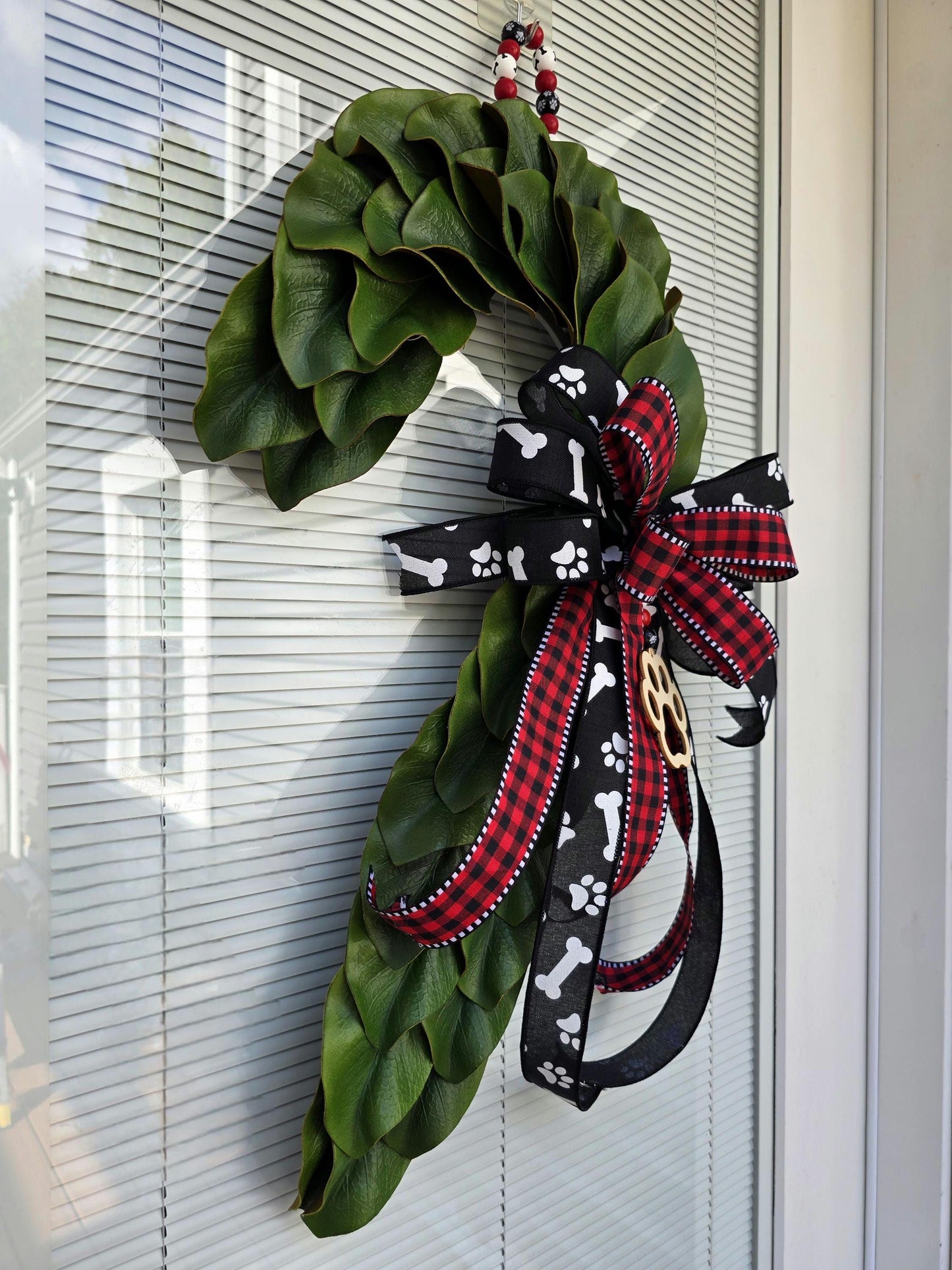 Dog Lover Christmas Candy Cane Wreath for Front Door, Unique Double Door Xmas Decor, Holiday Paw Print Wall Decoration, Pet Home Gift