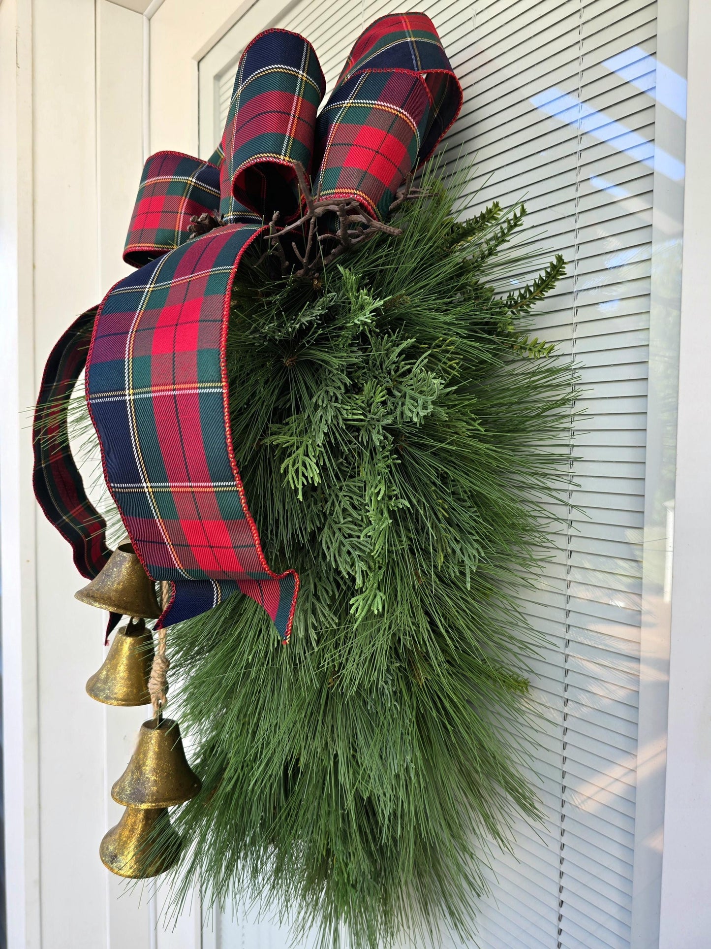 Traditional Christmas Wreath For Front Door, Double Doors Wreaths, Outdoor Extra Large Xmas Swag, XL Holiday Teardrop & Bells, Home Gifts