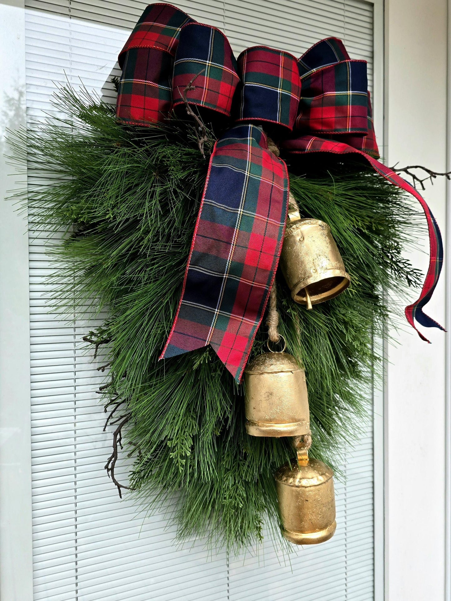 Traditional Christmas Wreath For Front Door, Double Doors Wreaths, Outdoor Extra Large Xmas Swag, XL Holiday Teardrop & Bells, Home Gifts