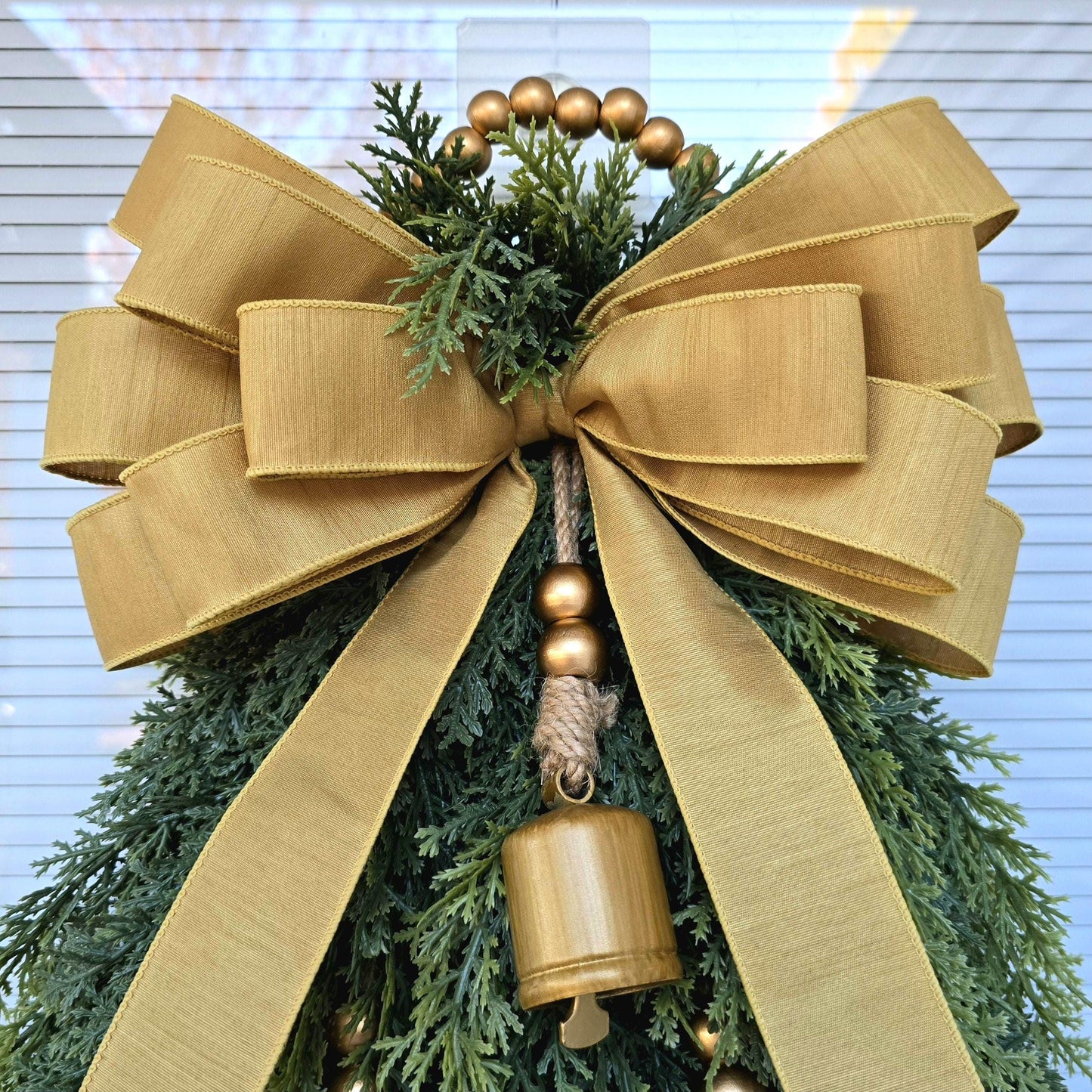 Christmas Tree Wreath For Front Door, Double Door, Winter Home Decor, Xmas Teardrop Holiday Swag & Bells, Gate Fence Decoration, House Gifts