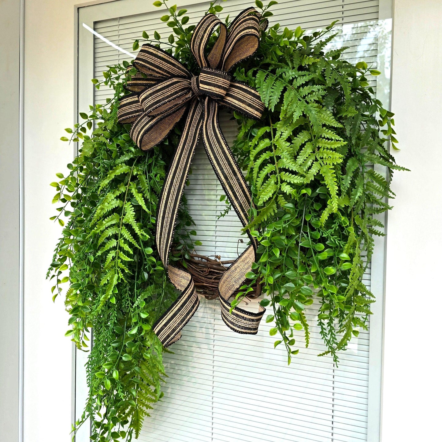 Year Round Wreath For Front Door Double Door Wreaths Indoor Outdoor Spring Summer Fall Winter Decor Fern Greenery Decoration Large Home Gift