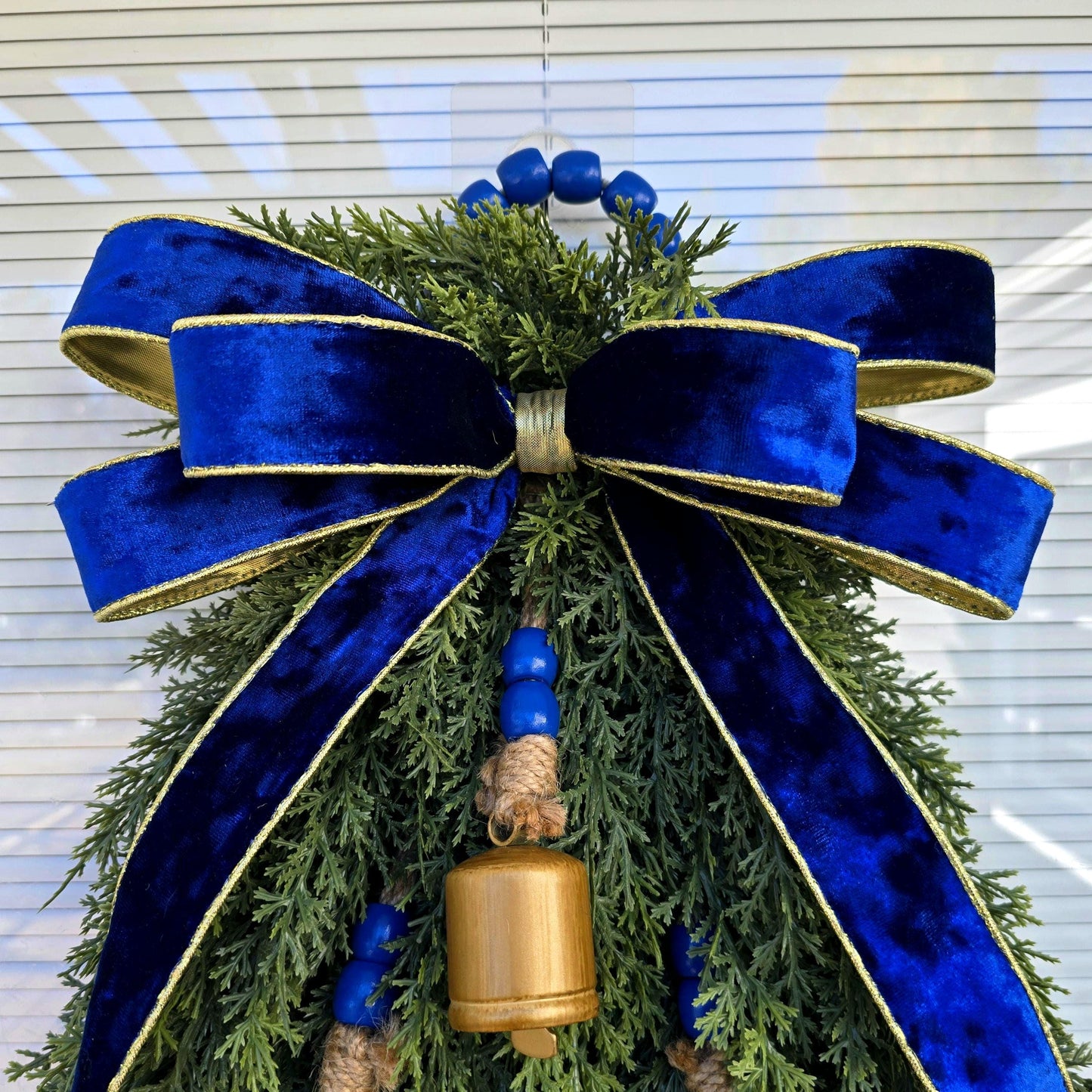CHRISTMAS WREATH For Front Door Double Door Wreaths Outdoor Holiday Home Decor Blue Gold Bells Xmas Tree Teardrop Swag Housewarming Gift