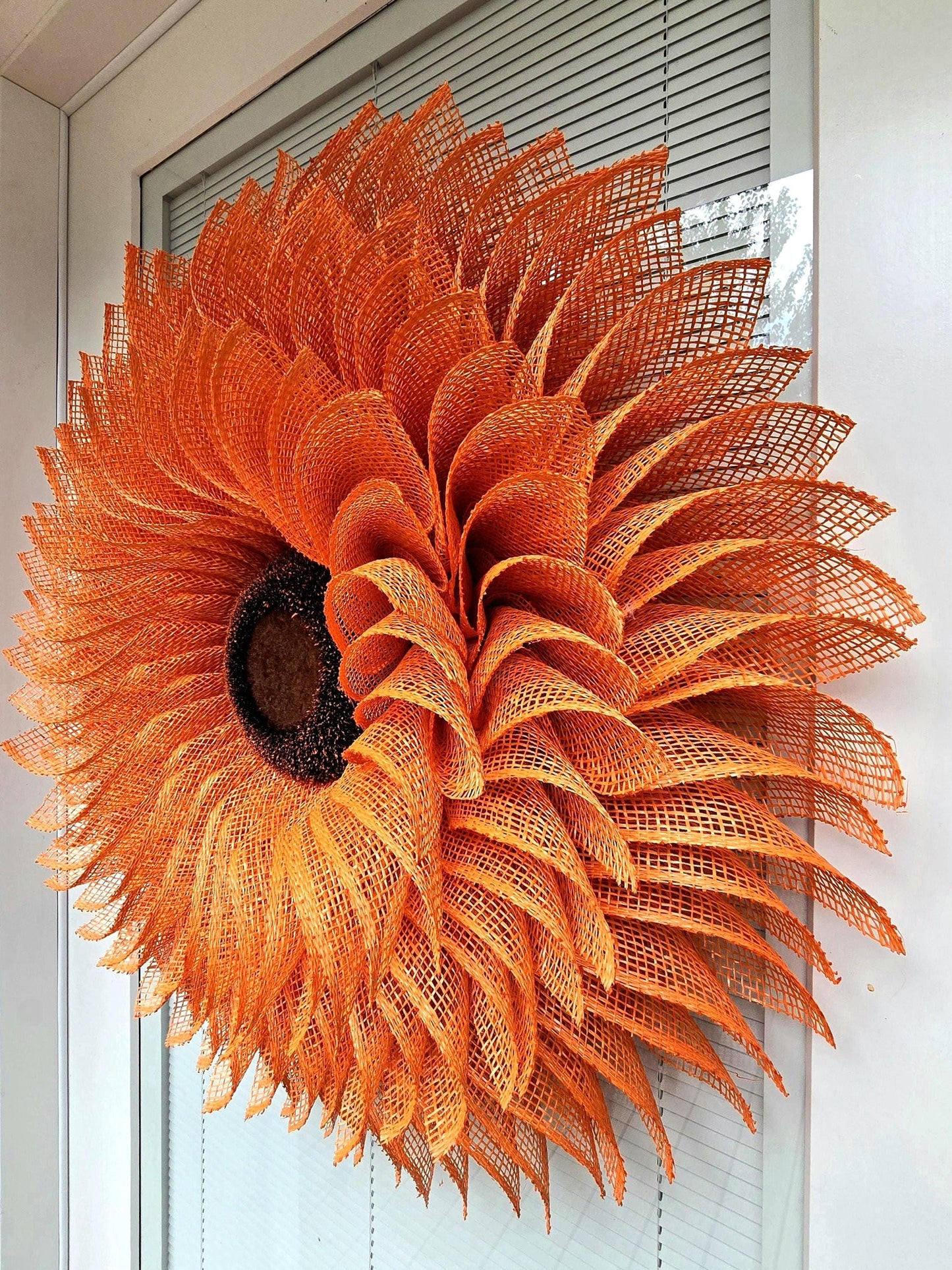 Sunflower Wreath For Front Door, Double Door, Outdoor Spring Summer Fall Porch Decor, Orange Burlap Flower Autumn Wall Decoration, Home Gift