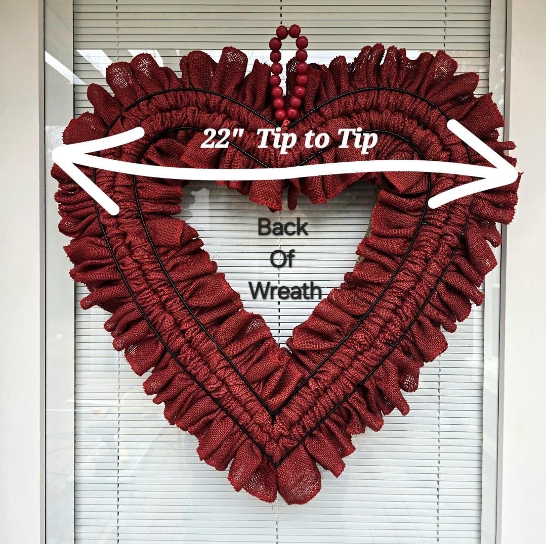 22" Valentine Wreath For Front Door Decor, Red Heart Shaped Valentines Day Wreaths For Double Doors