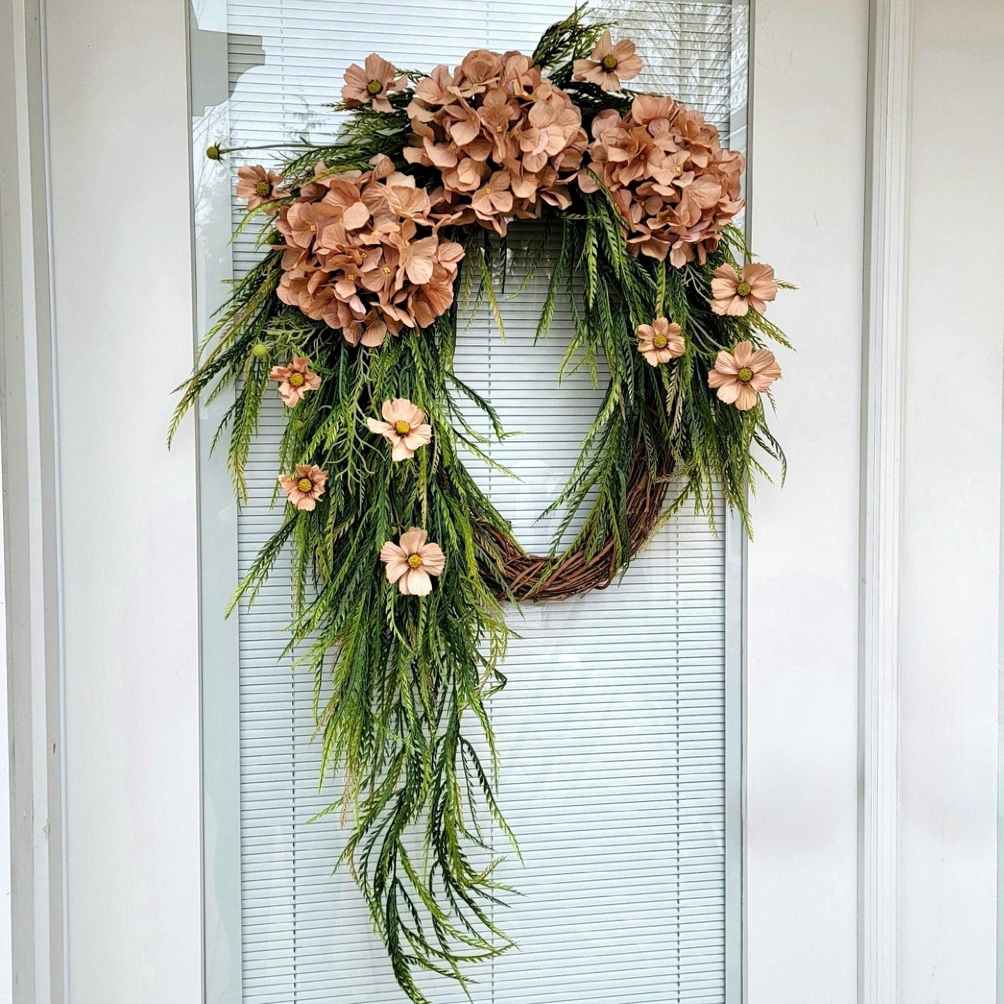 Year Round Wreath For Front Doors Double Door Wreaths Outdoor Spring Summer Fall Decor Neutral Hydrangea Florals Everyday Greenery Home Gift