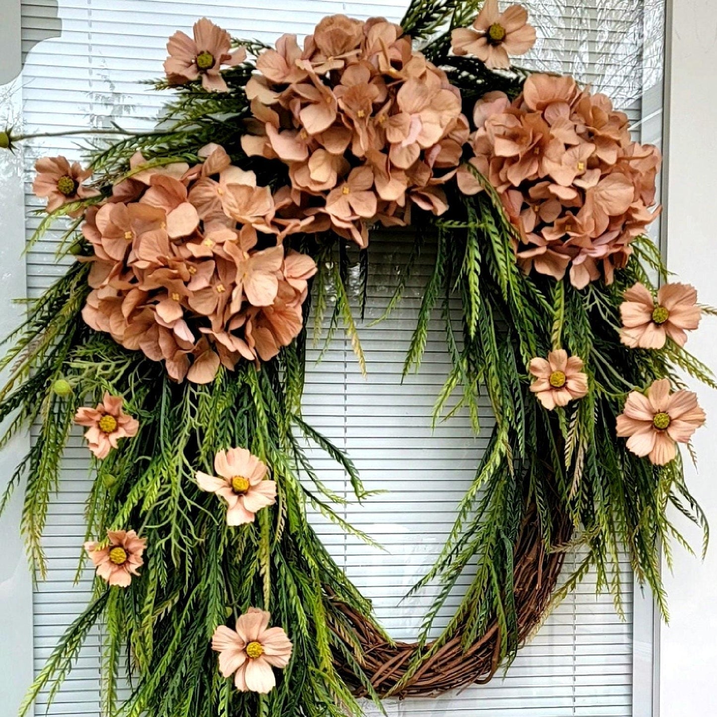 Year Round Wreath For Front Doors Double Door Wreaths Outdoor Spring Summer Fall Decor Neutral Hydrangea Florals Everyday Greenery Home Gift