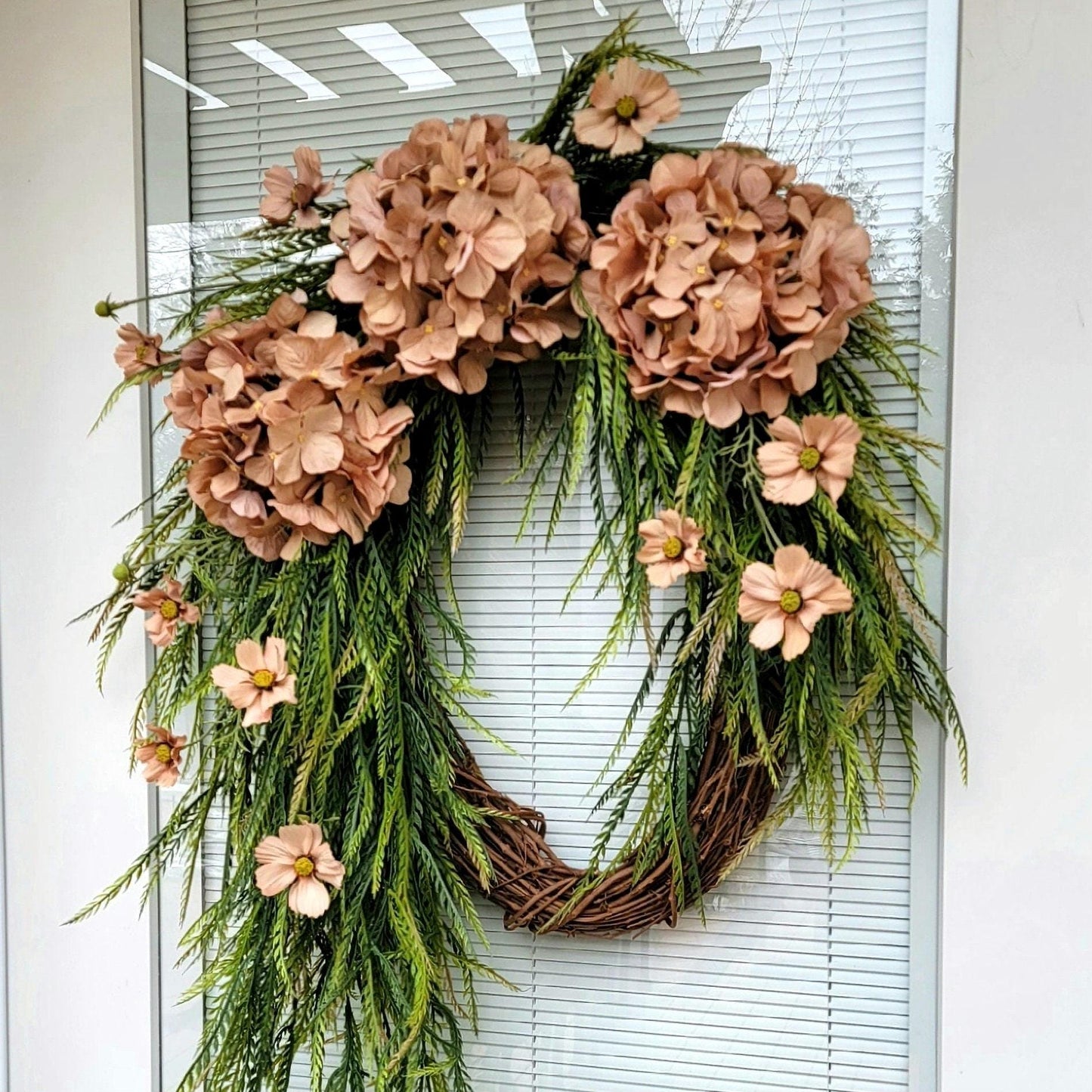 Year Round Wreath For Front Doors Double Door Wreaths Outdoor Spring Summer Fall Decor Neutral Hydrangea Florals Everyday Greenery Home Gift