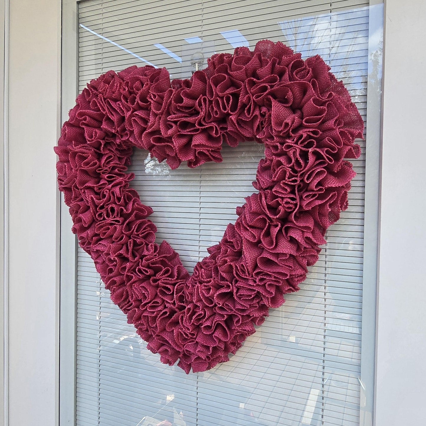 Valentine Day Wreath For Front Door - Pink Burlap Heart Shaped Vday Home Decor