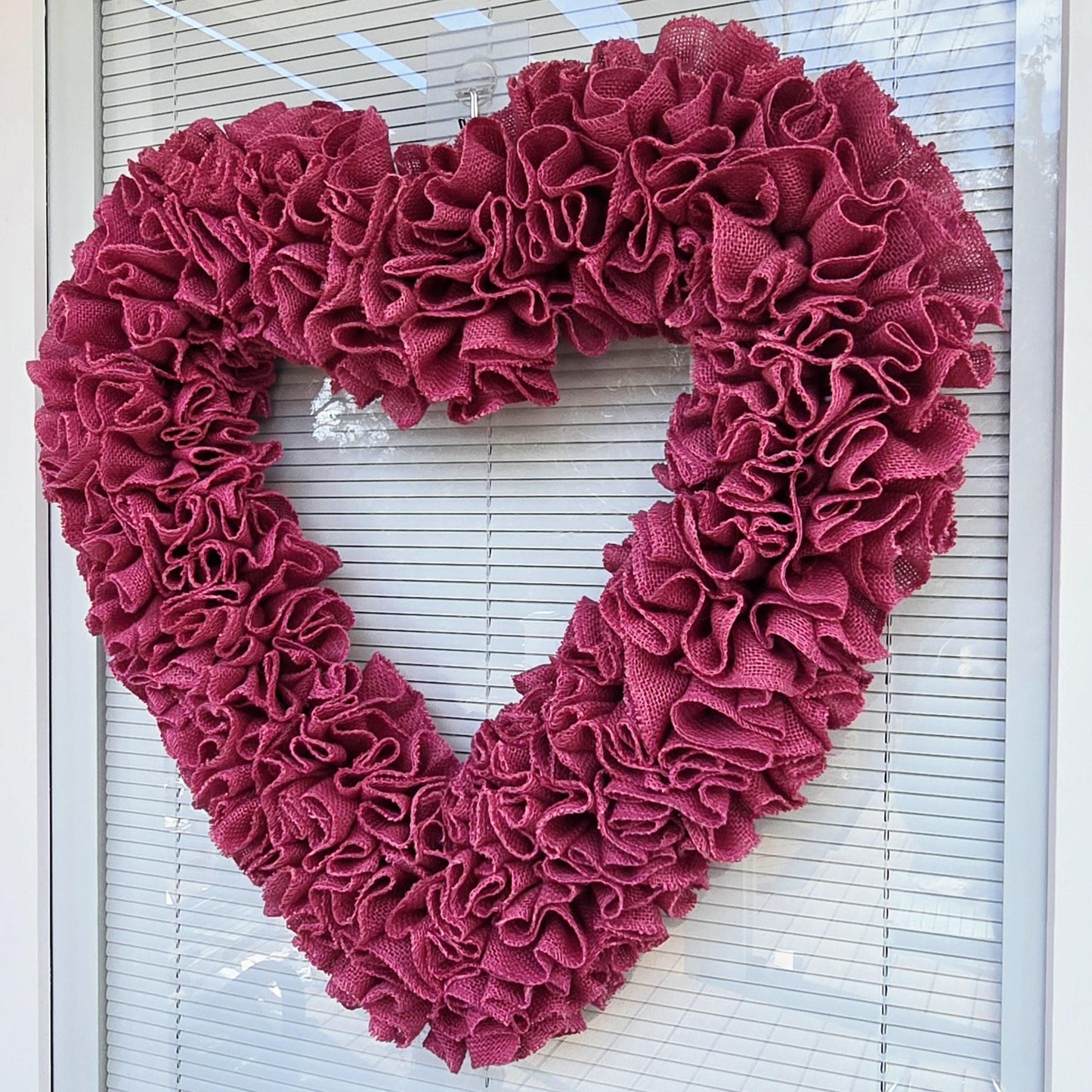Valentine Day Wreath For Front Door - Pink Burlap Heart Shaped Vday Home Decor
