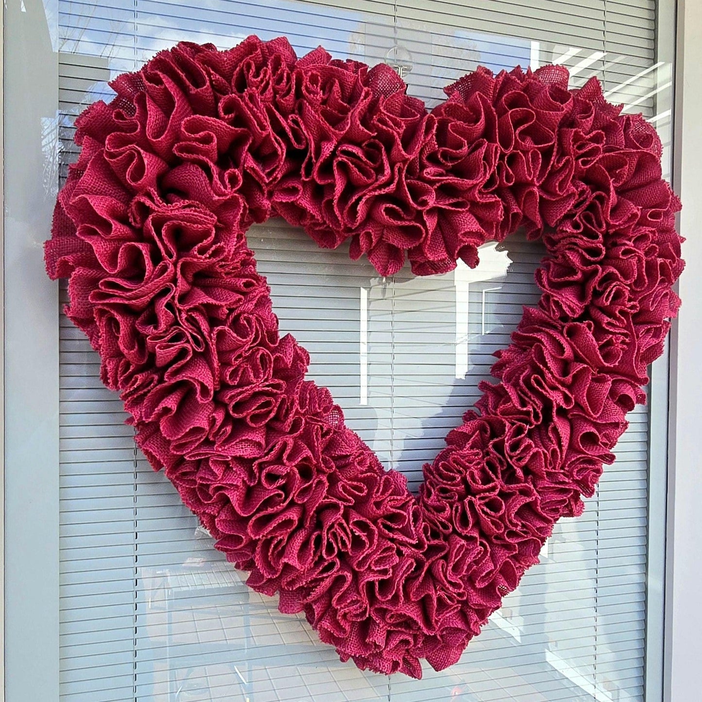 Valentine Day Wreath For Front Door - Pink Burlap Heart Shaped Vday Home Decor
