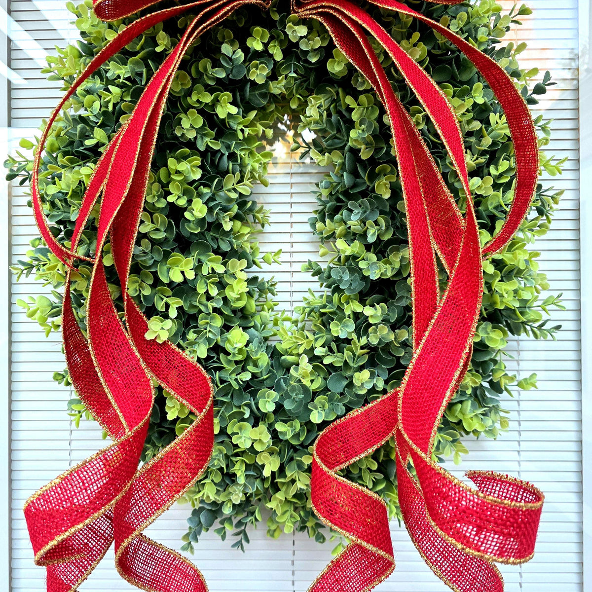Large Red Burlap Bow With Gold Trim, Year Round Wreath Decoration