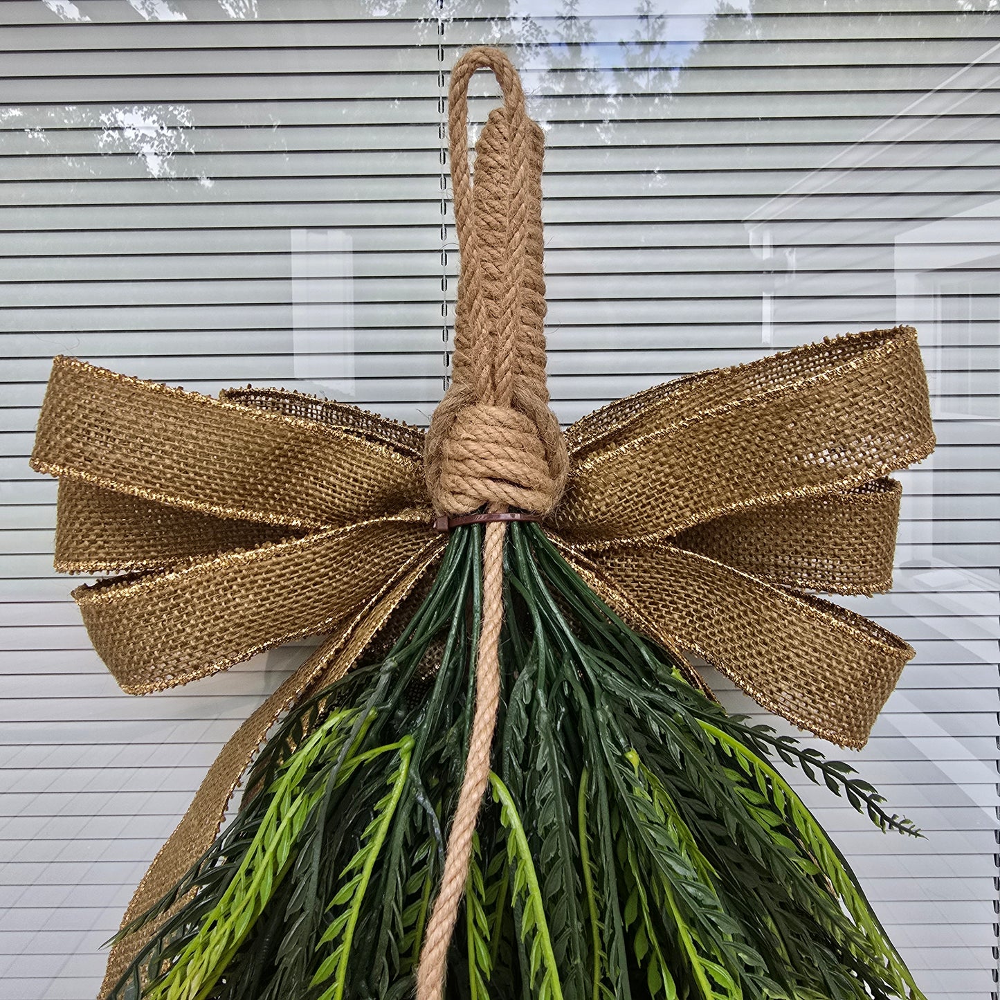 Year Round Wreath, Extra Large Door Swag, Everyday Wreath, Greenery Teardrop Swag With Gold Heart Bells