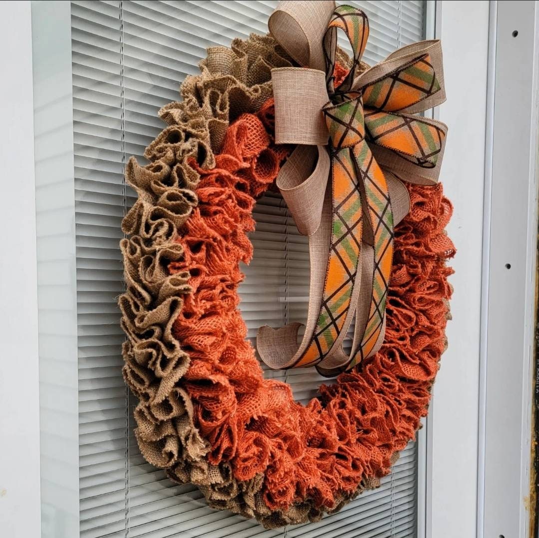 Fall Wreath For Front Door Double Door Wreaths Outdoor Autumn Orange Natural Burlap Harvest Decoration Thanksgiving Porch Decor Home Gifts