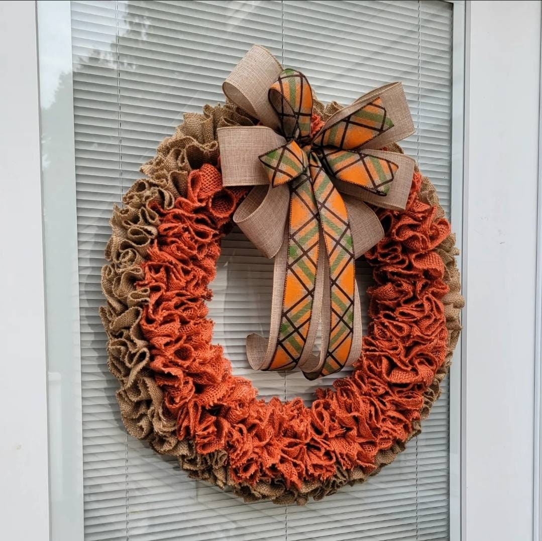 Fall Wreath For Front Door Double Door Wreaths Outdoor Autumn Orange Natural Burlap Harvest Decoration Thanksgiving Porch Decor Home Gifts