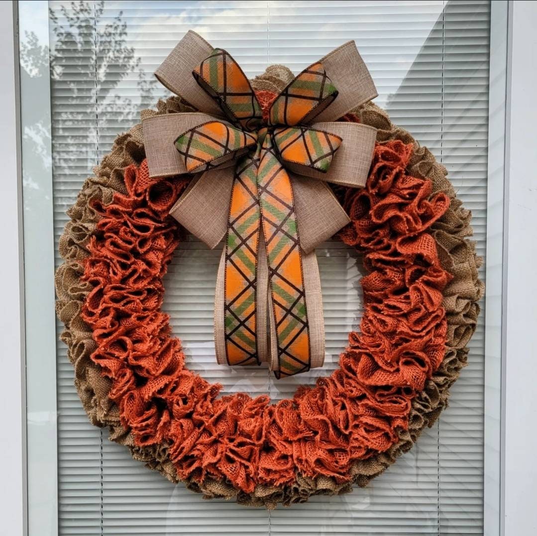 Fall Wreath For Front Door Double Door Wreaths Outdoor Autumn Orange Natural Burlap Harvest Decoration Thanksgiving Porch Decor Home Gifts