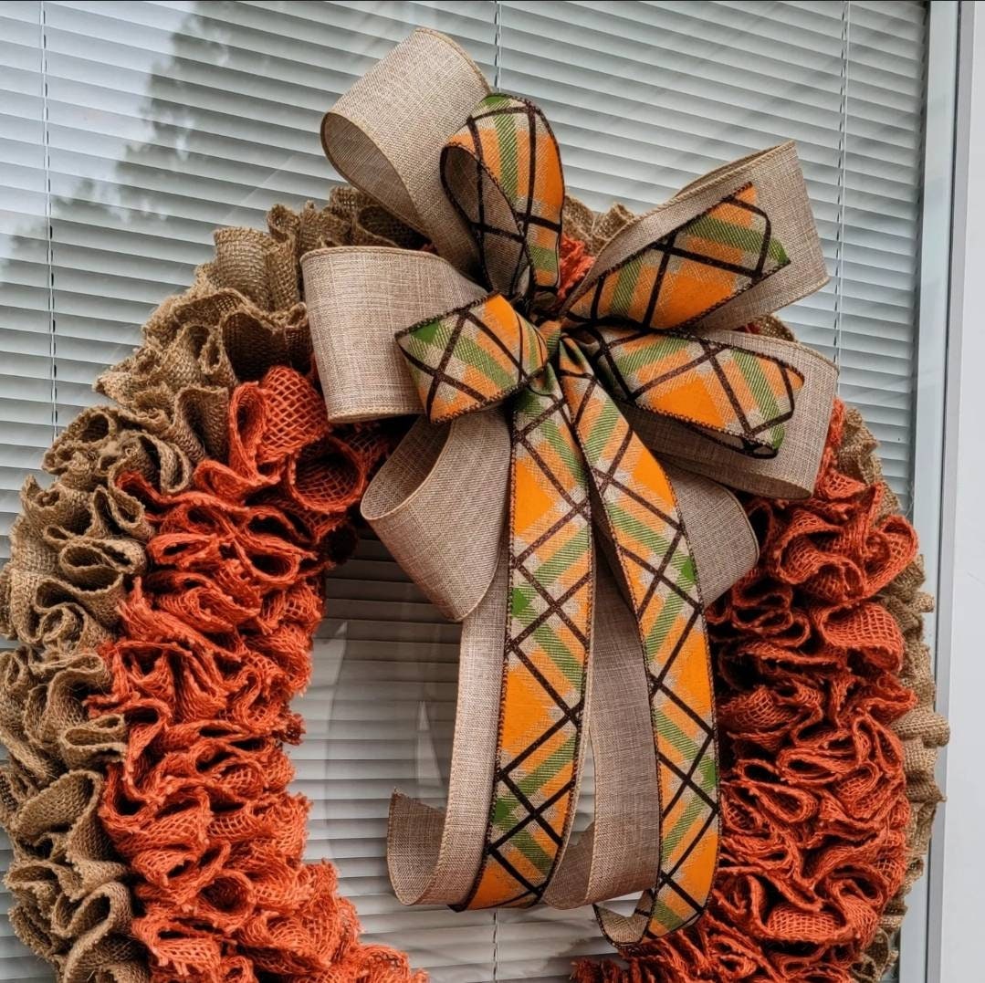 Fall Wreath For Front Door Double Door Wreaths Outdoor Autumn Orange Natural Burlap Harvest Decoration Thanksgiving Porch Decor Home Gifts