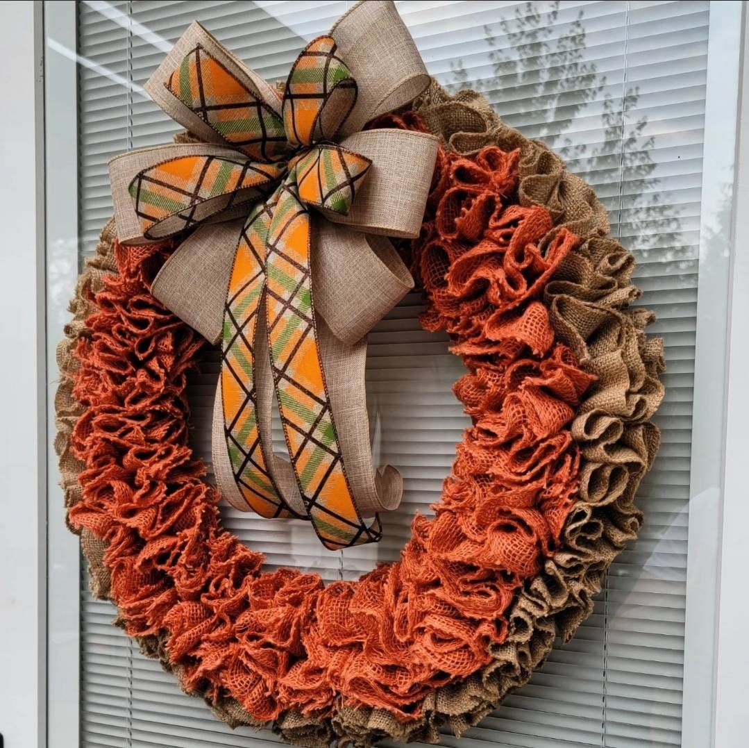 Fall Wreath For Front Door Double Door Wreaths Outdoor Autumn Orange Natural Burlap Harvest Decoration Thanksgiving Porch Decor Home Gifts